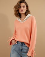 Chargez l'image dans la visionneuse de la galerie,Camisola de malha c/ capuz em renda CHARME
