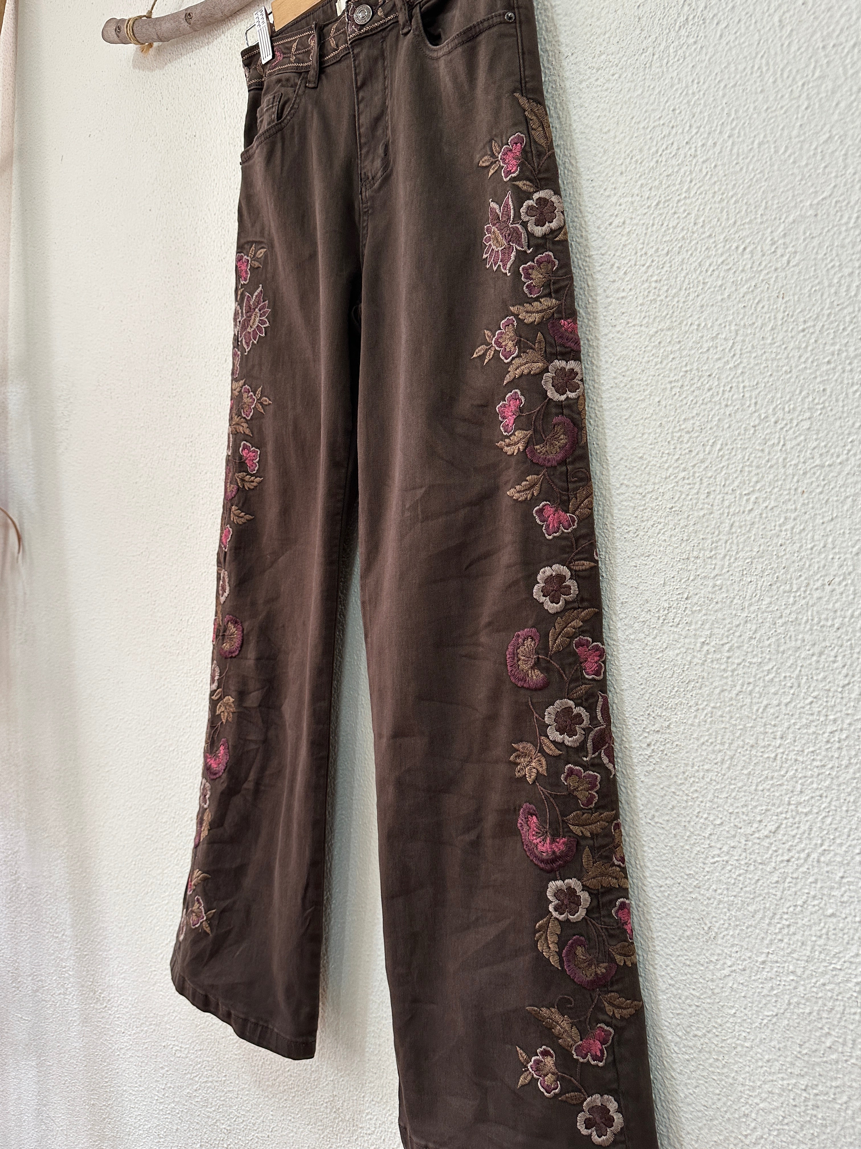 Calças de sarja bordadas SIENNA