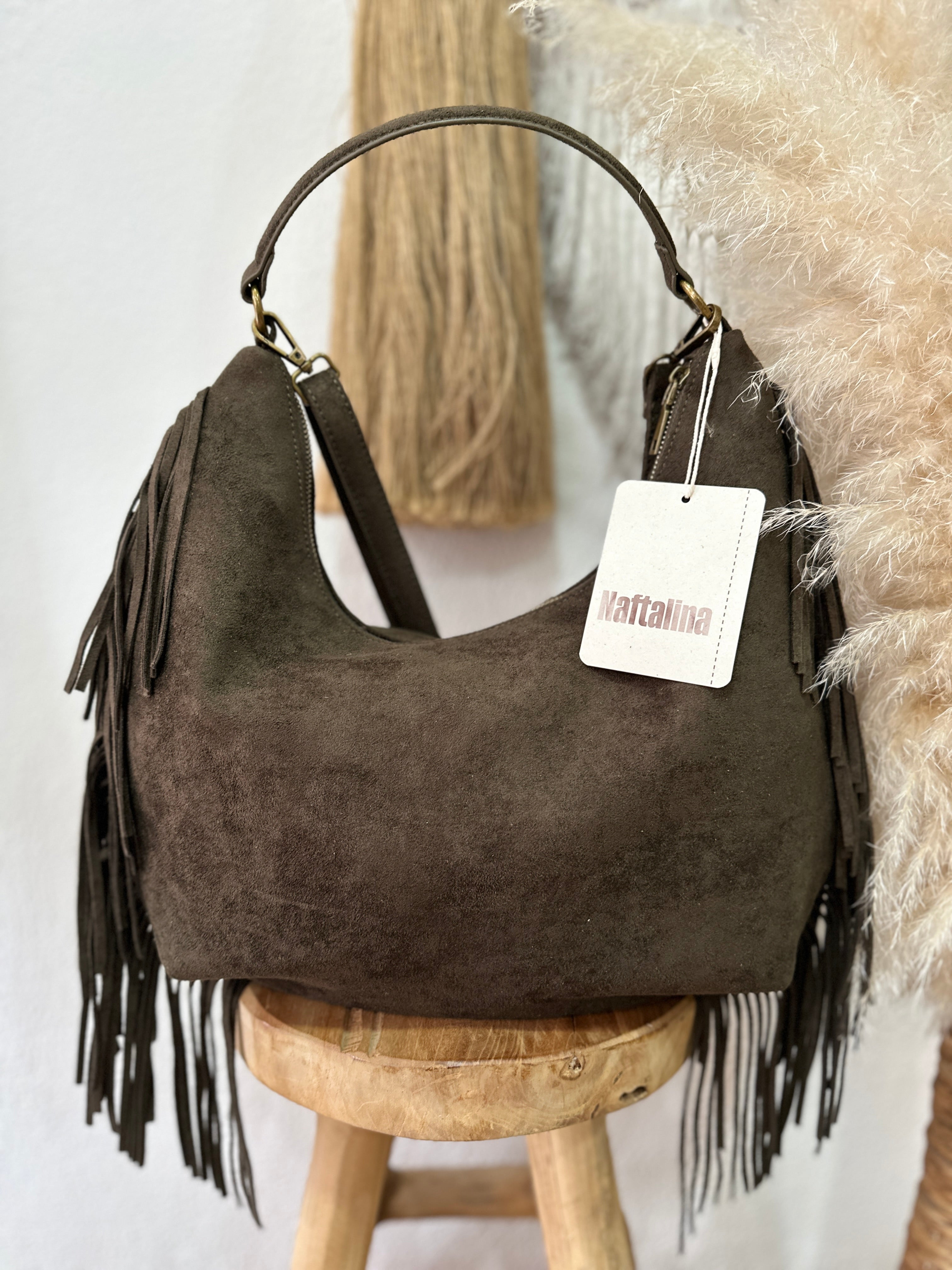 Mala em camurça sintética c/franjas OPHELIA