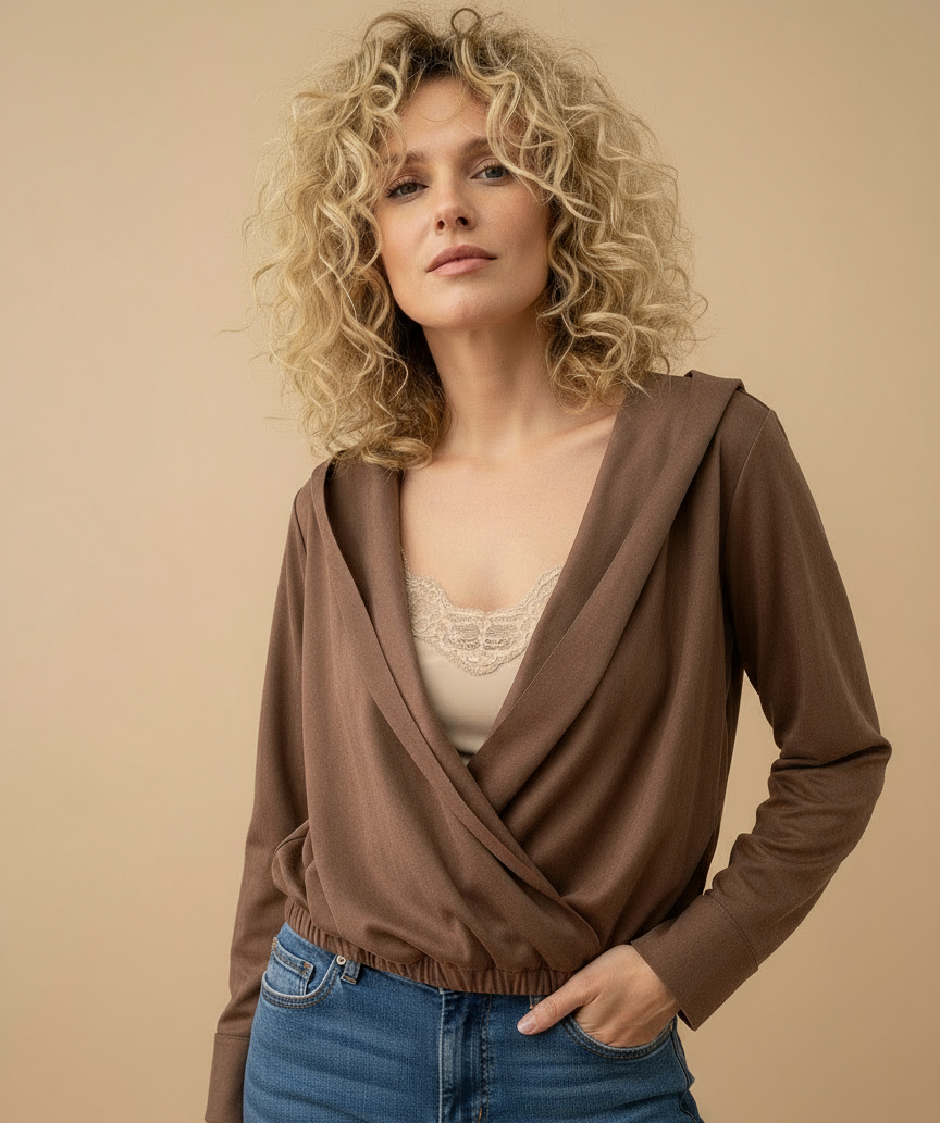 Bomber cruzado c/capuz em suede CHIOMA