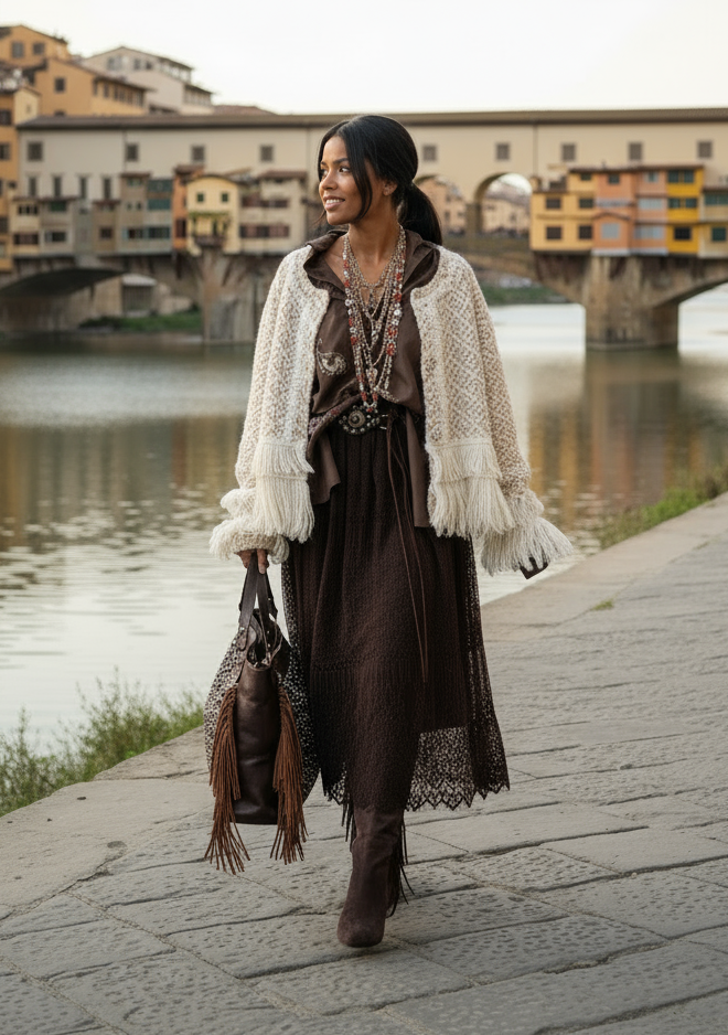 Casaco de malha c/franjas GOYA