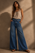 Load image in the gallery viewer,Calças denim wide leg CRYSTAL
