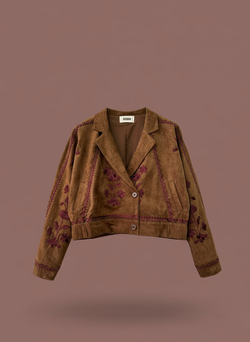 Casaco efeito suede bordado AXEL