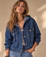 Cargue la imagen en el visor de la galería,Blusão denim c/ capuz SOHO
