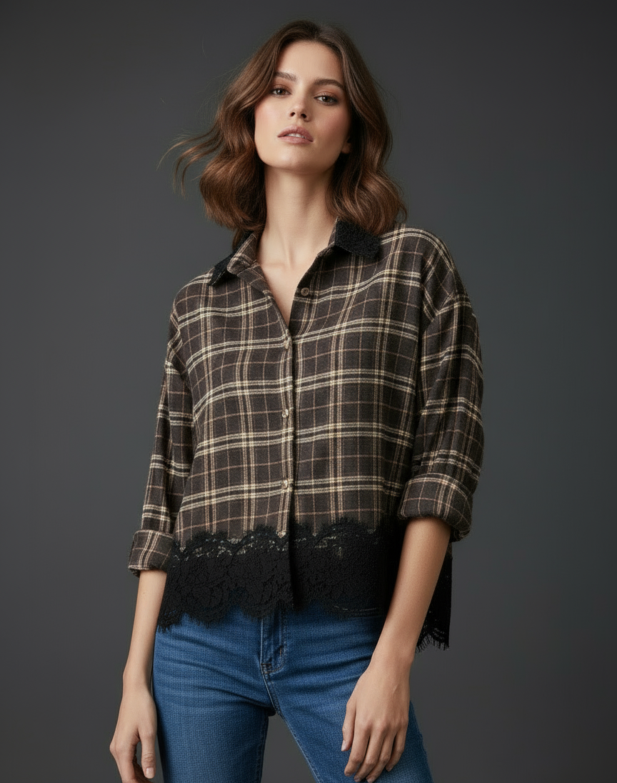 Camisa em flanela c/ renda YOKO