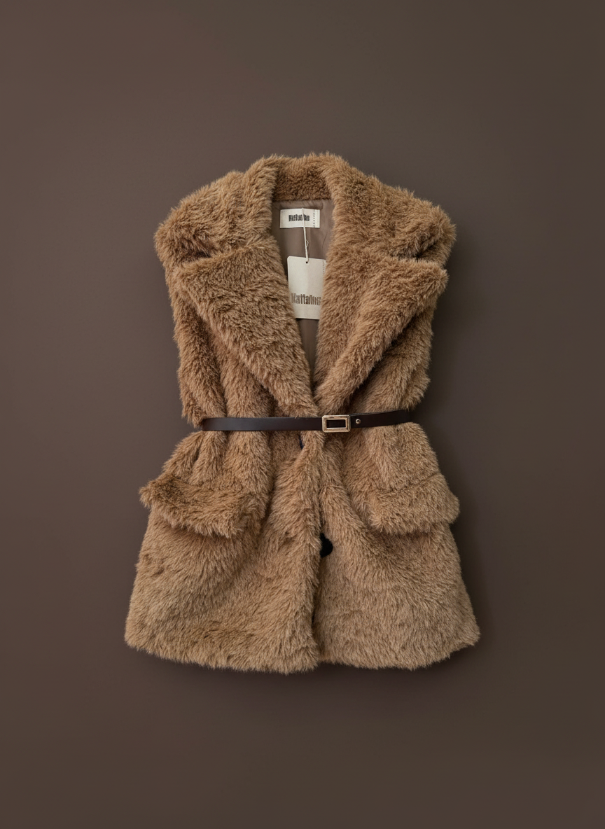 Colete em imitação de pelo c/ forro e cinto KAZAN