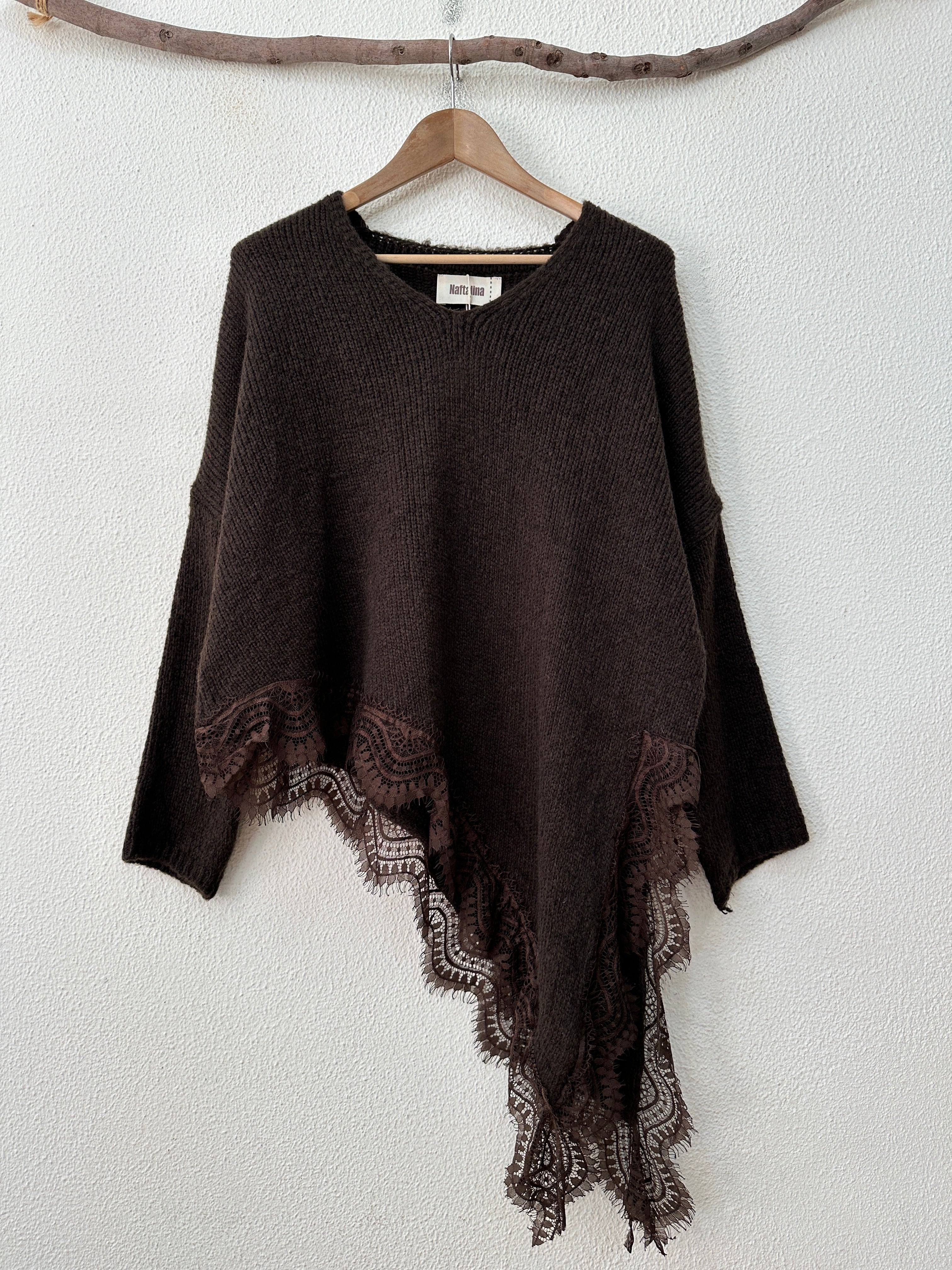 Camisola de malha assimétrica c/renda CATHERINE