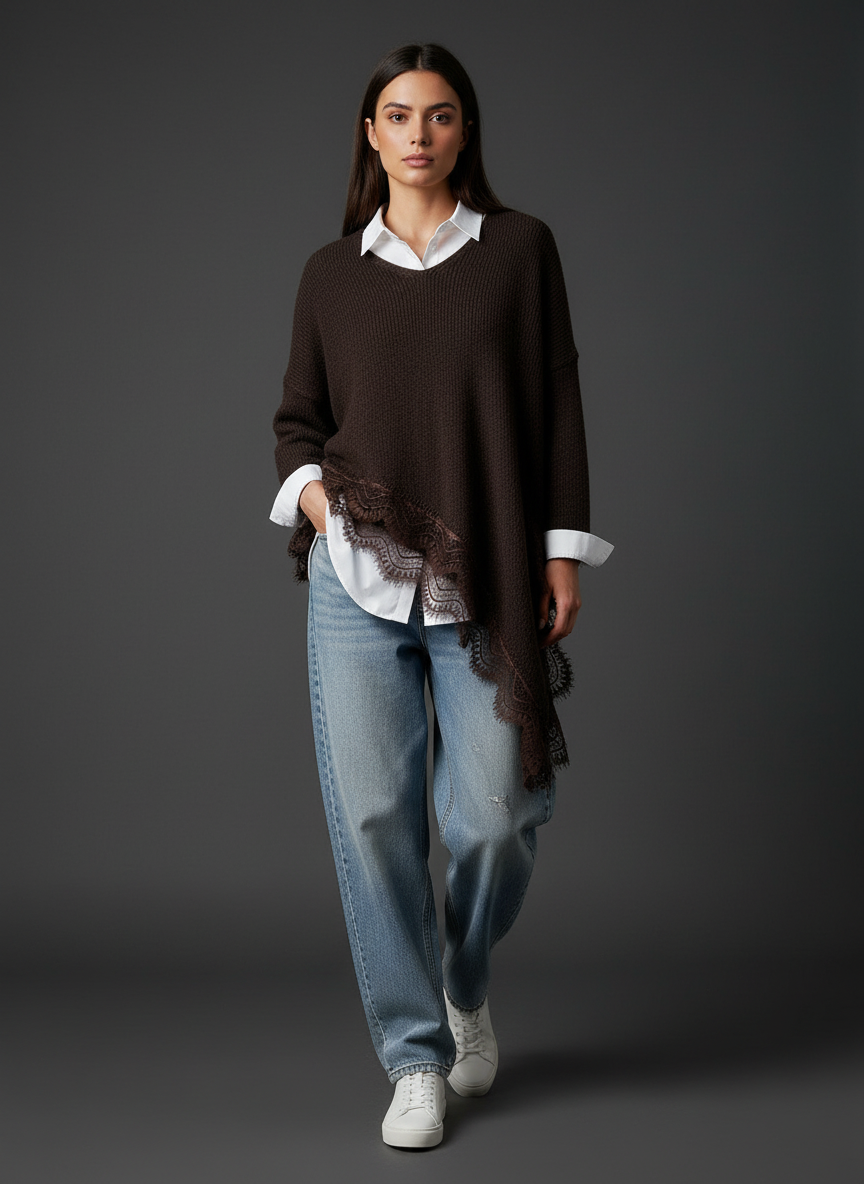 Camisola de malha assimétrica c/renda CATHERINE