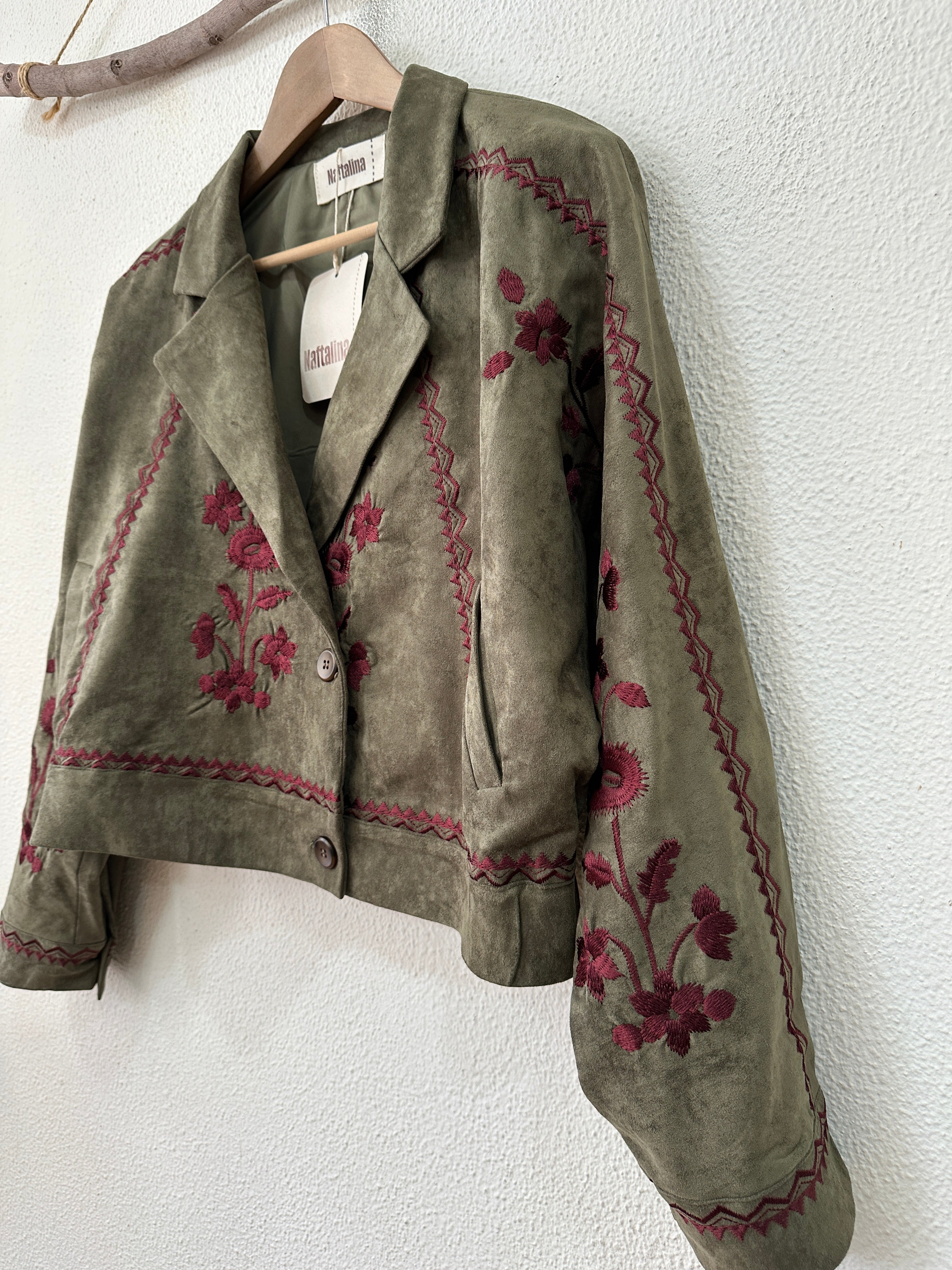 Casaco efeito suede bordado AXEL