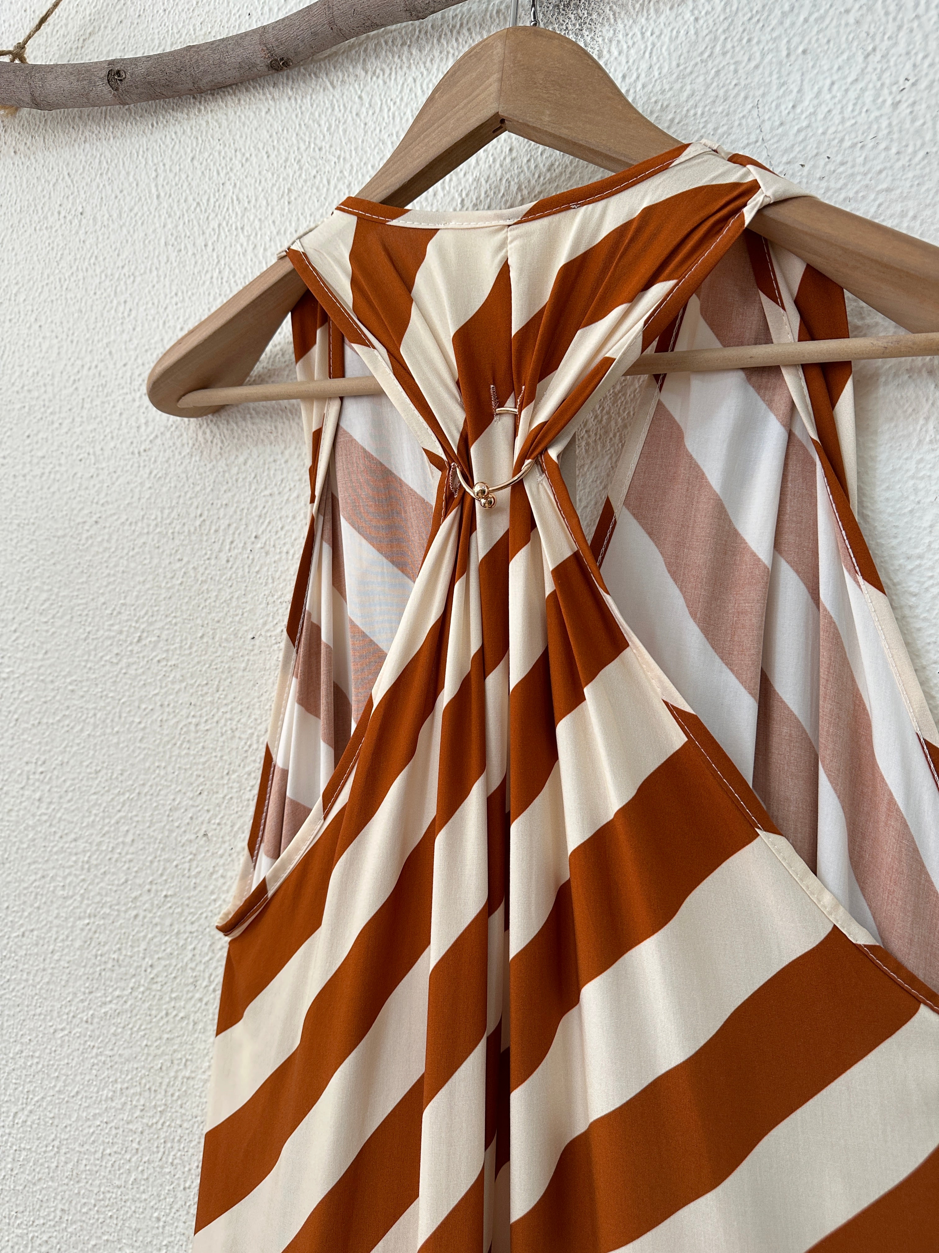 Vestido comprido c/ bolsos e argola STRIPES