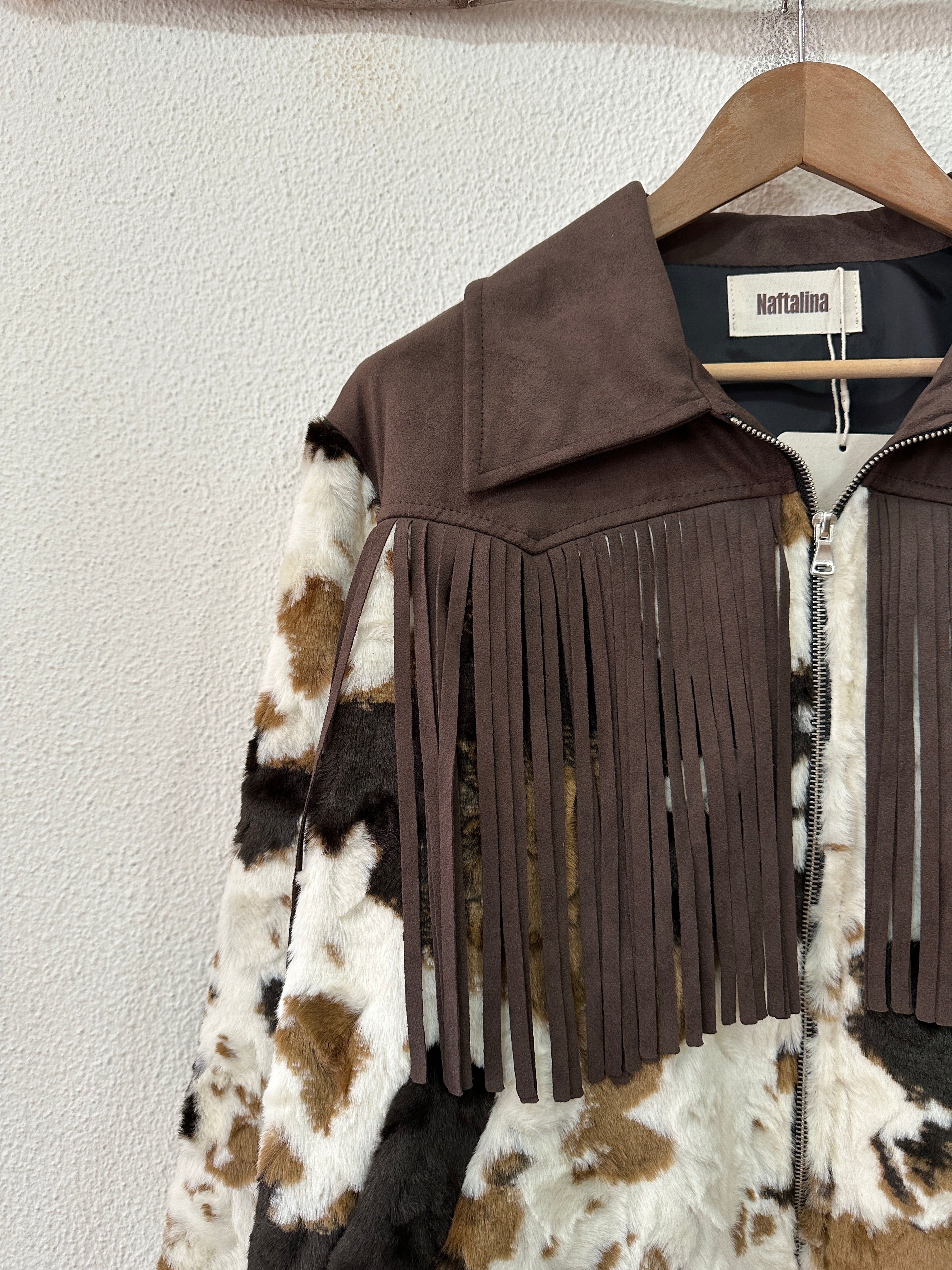 Casaco c/ imitação de pelo e franjas GLORIA