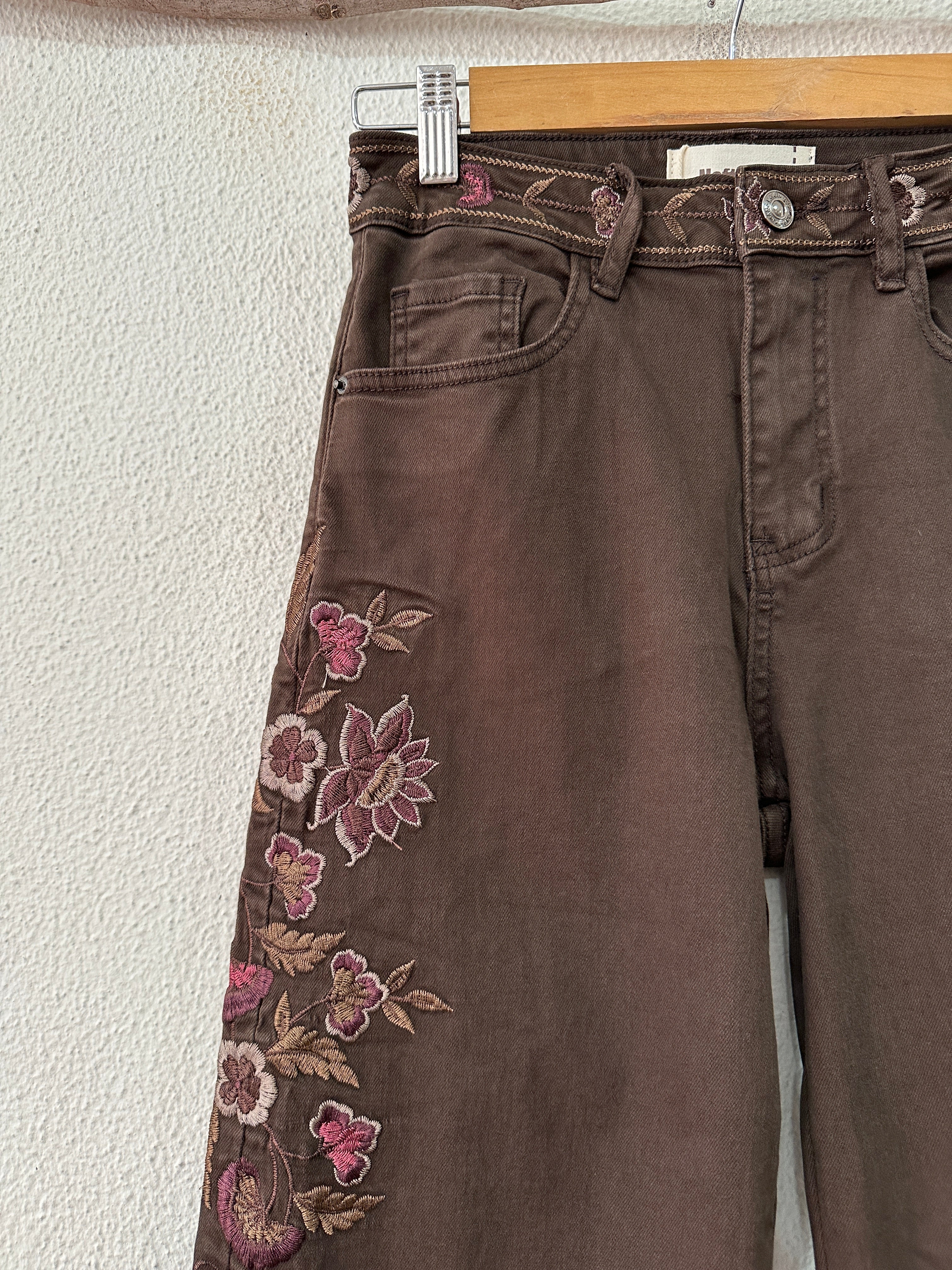 Calças de sarja bordadas SIENNA