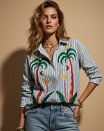 Carregar imagem no visualizador da galeria, Camisa bordada c/brilho PALMTREE
