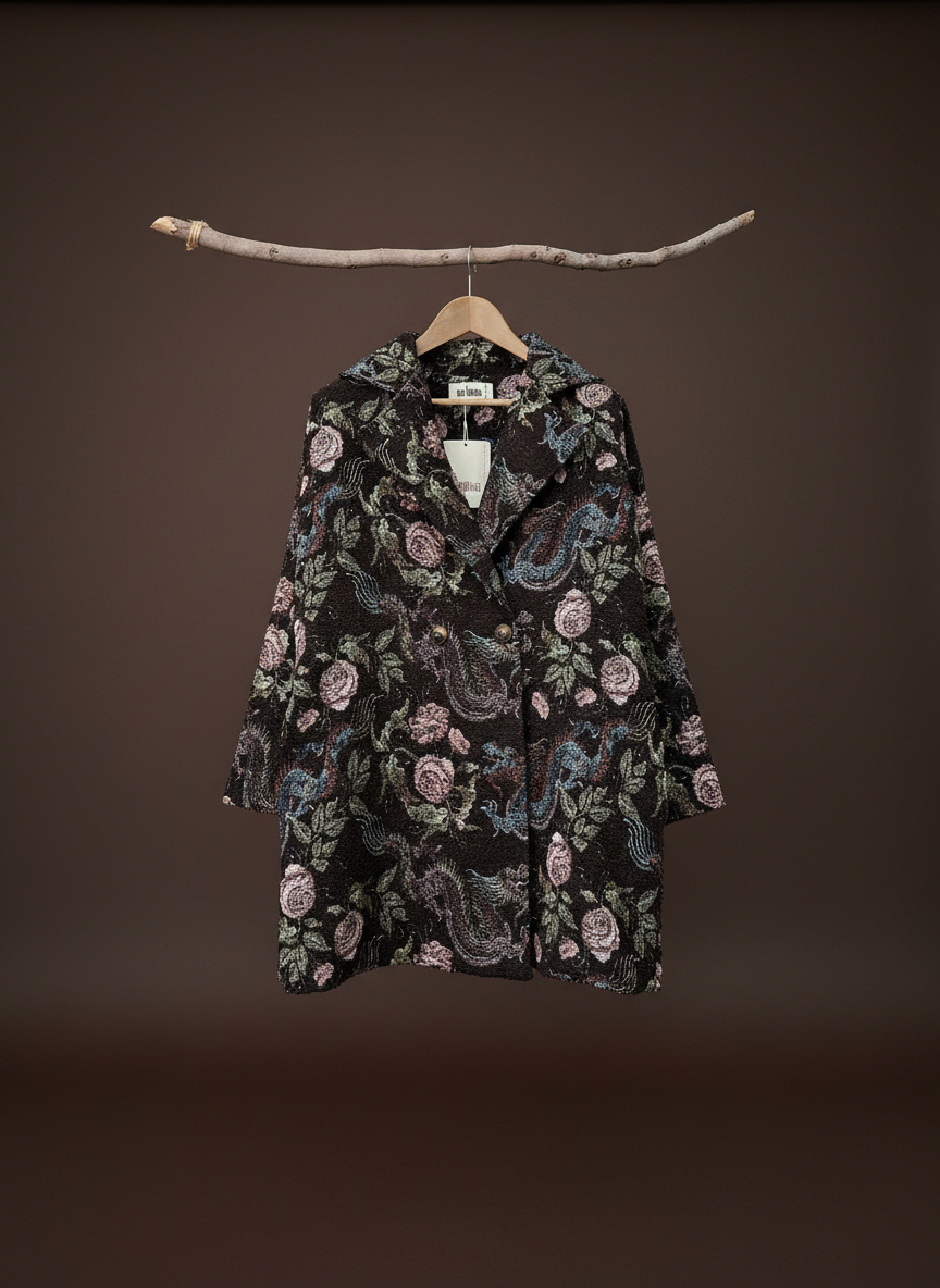 Sobretudo em tecido efeito brocado c/ forro JAPAN