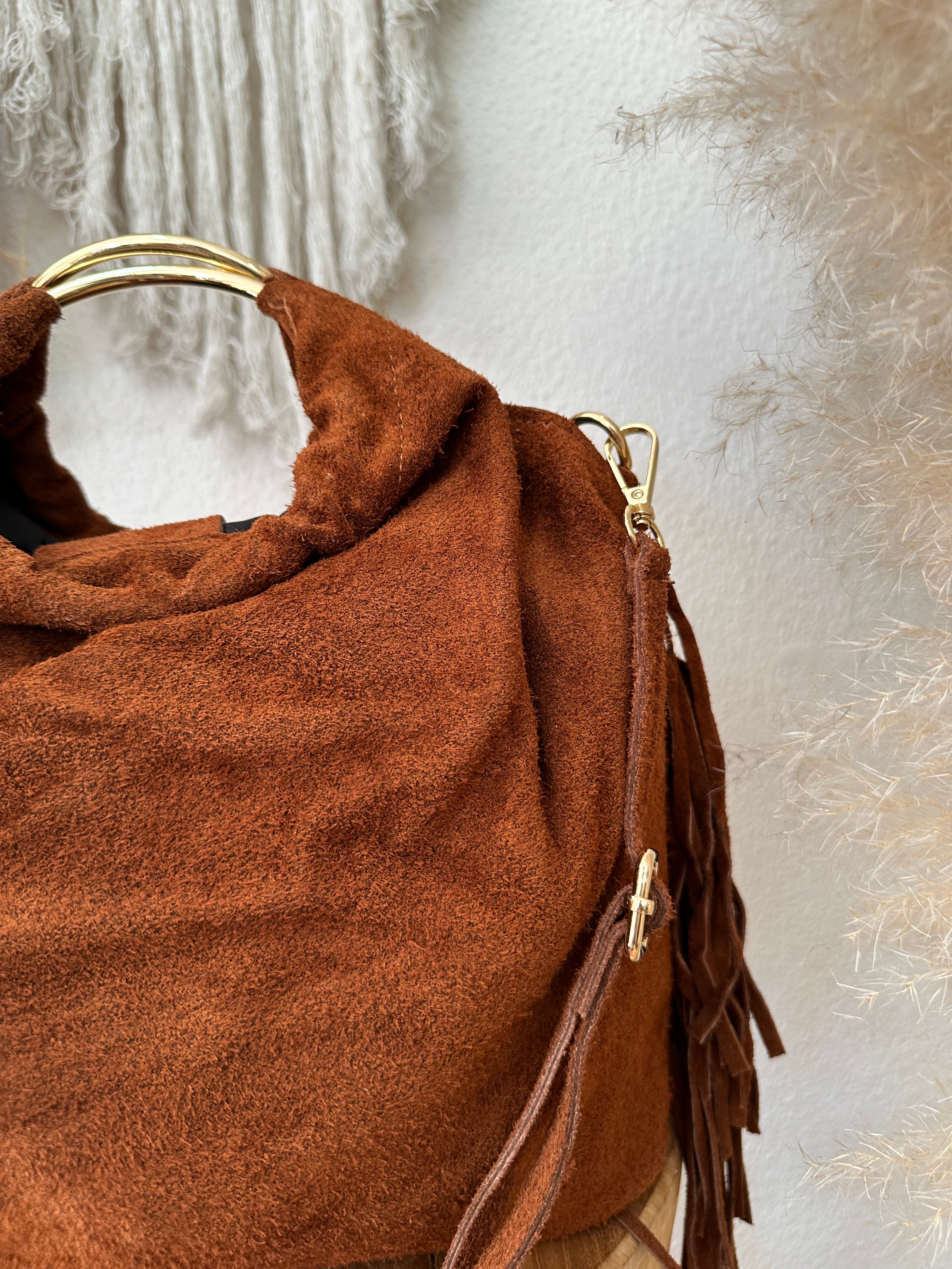 Mala em pele c/franjas GENEVIEVE