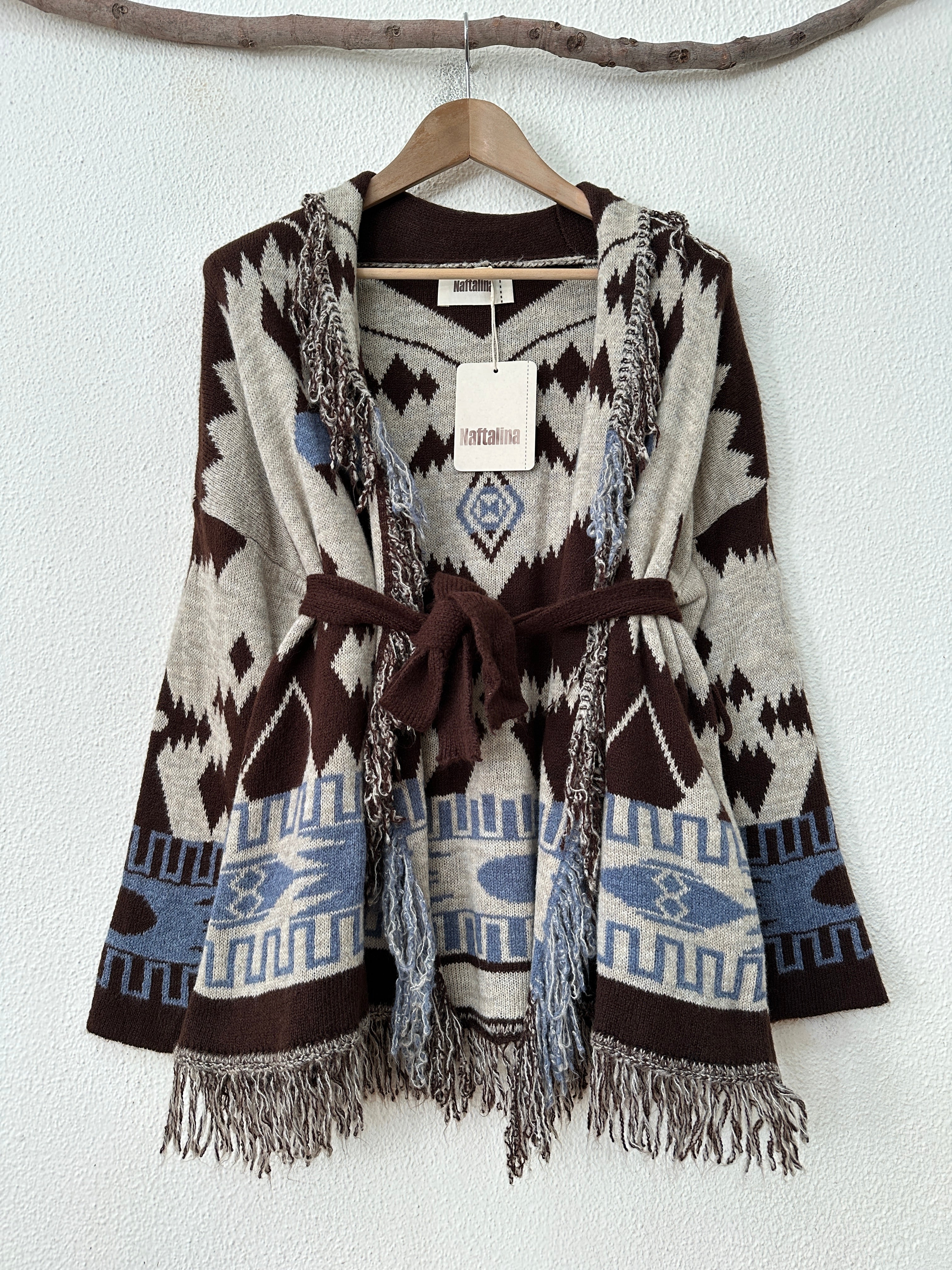 Casaco de malha em jacquard c/cinto BOYLE