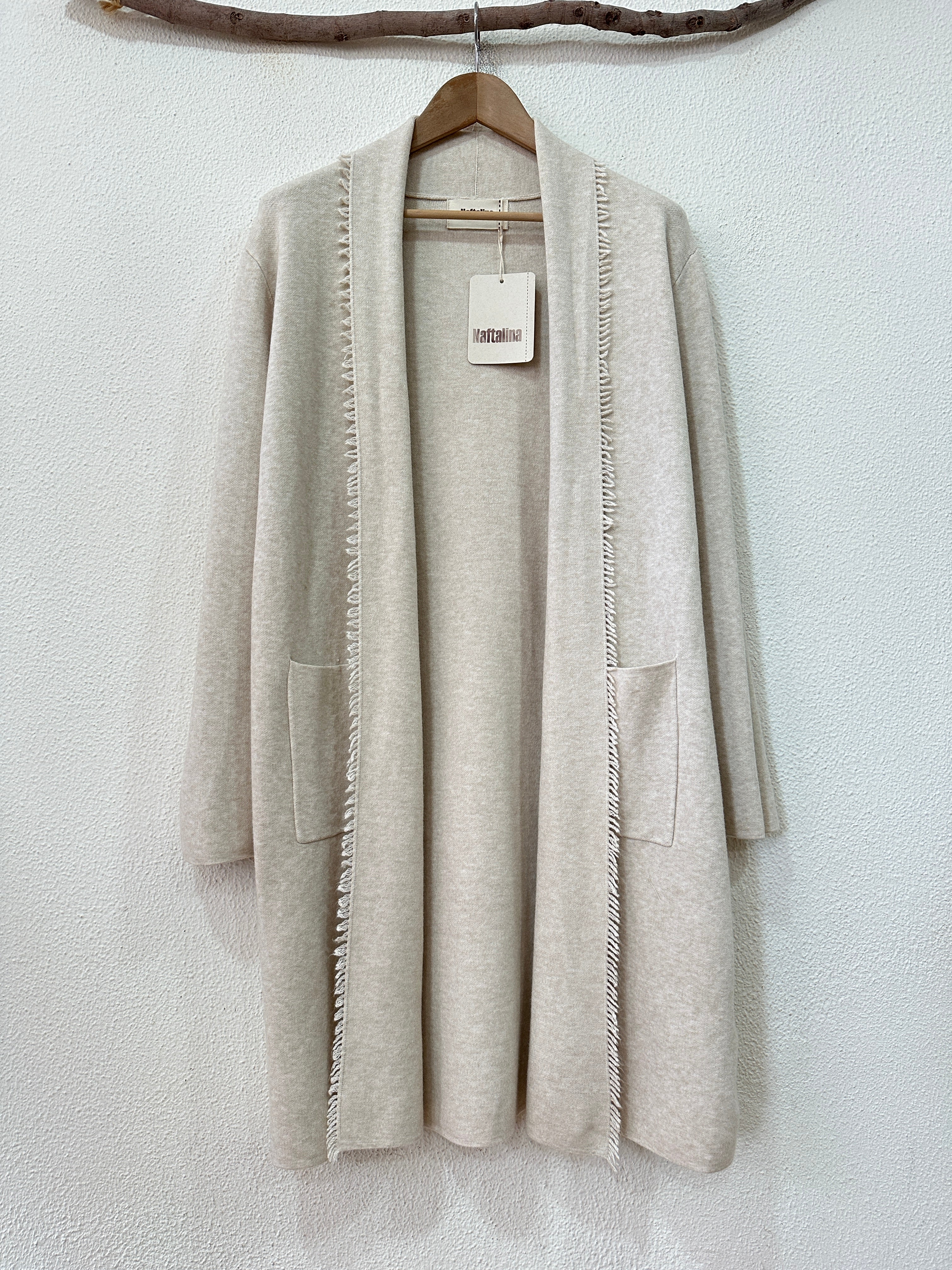 Casaco comprido em malha fina c/franja SNOWDONIA