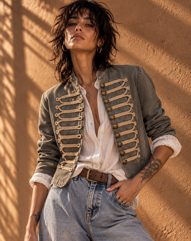Blusão denim estilo militar HUSSAR