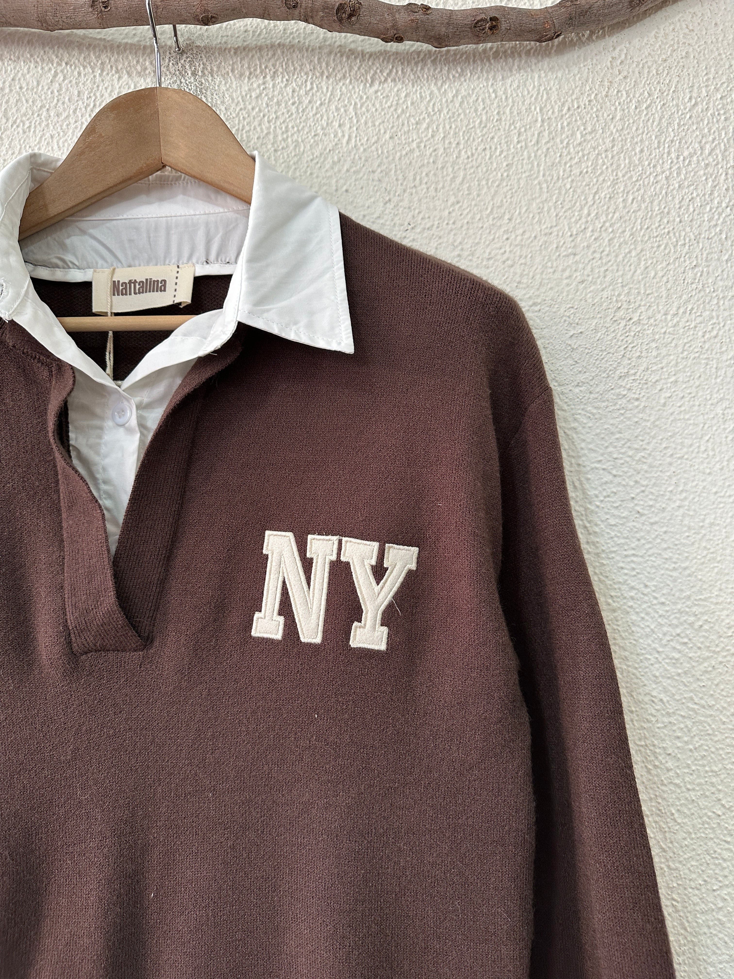 Camisola c/detalhes de camisa incorporada NEW YORK