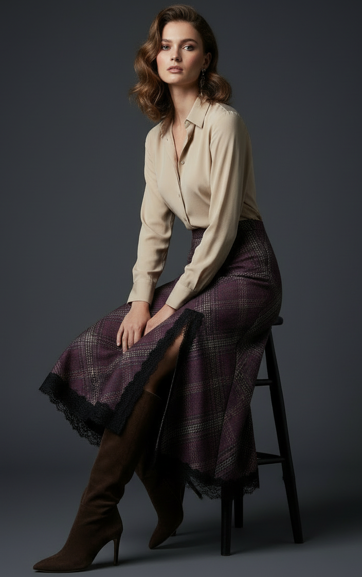 Saia evasê em malha c/ recorte e renda MEREDITH