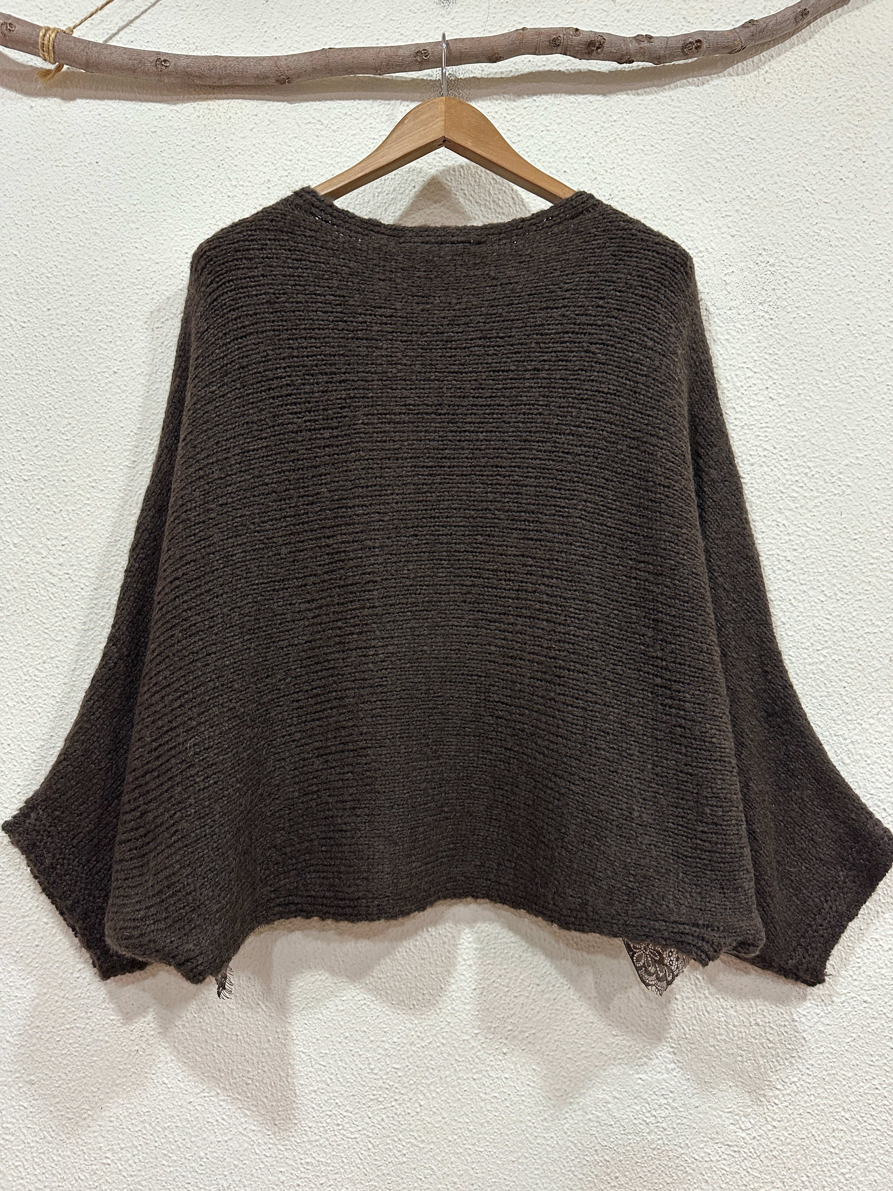 Camisola de malha cruzada c/renda CATHERINE