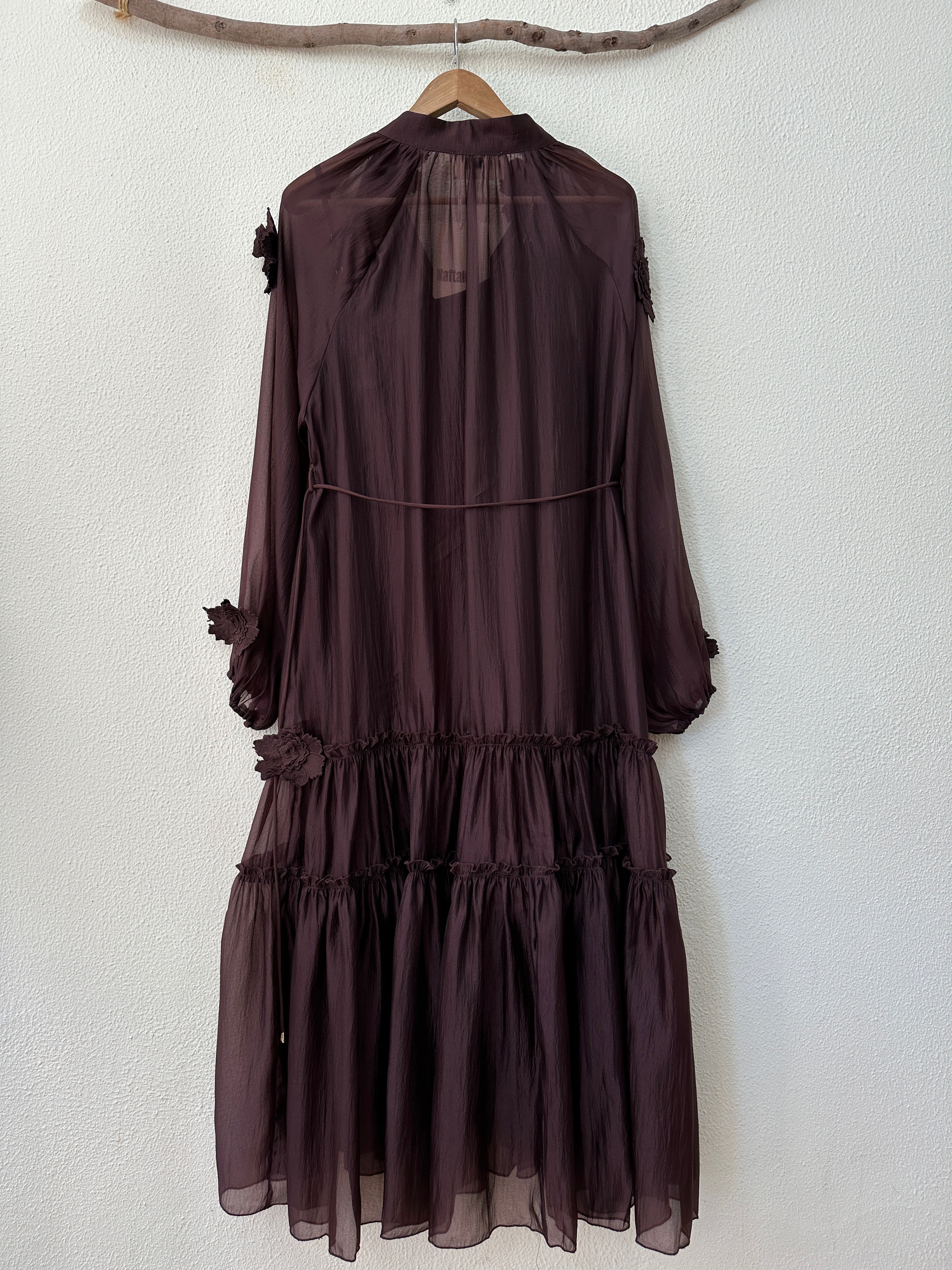 Vestido comprido em chiffon c/aplicações FARAJI