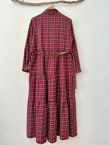 Vestido comprido em tartan c/laçada JOY