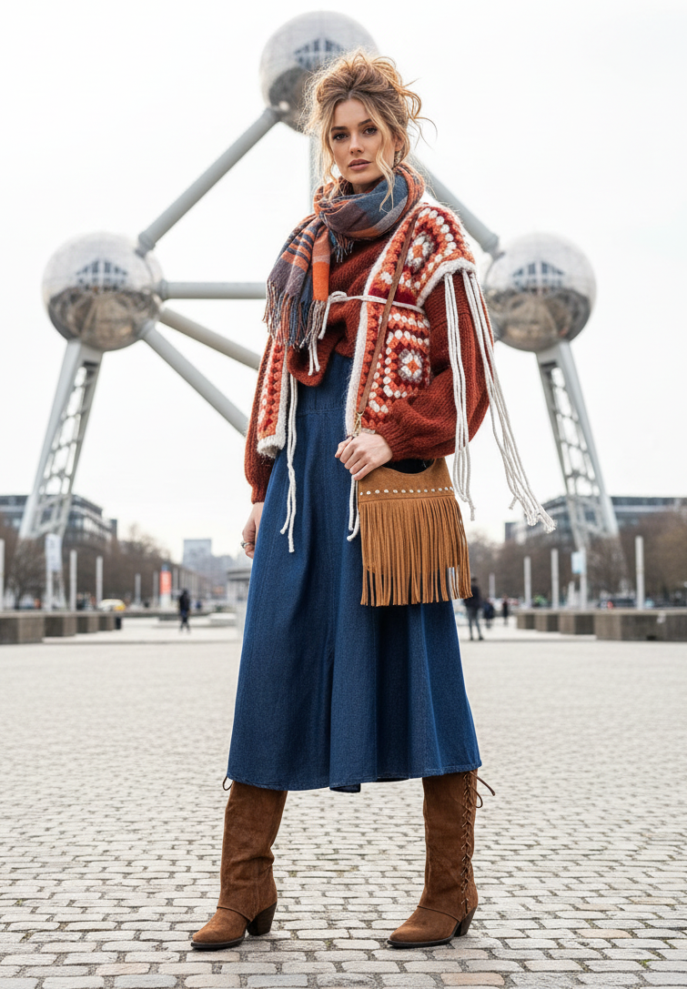 Colete de malha em patchwork de crochet MAYA