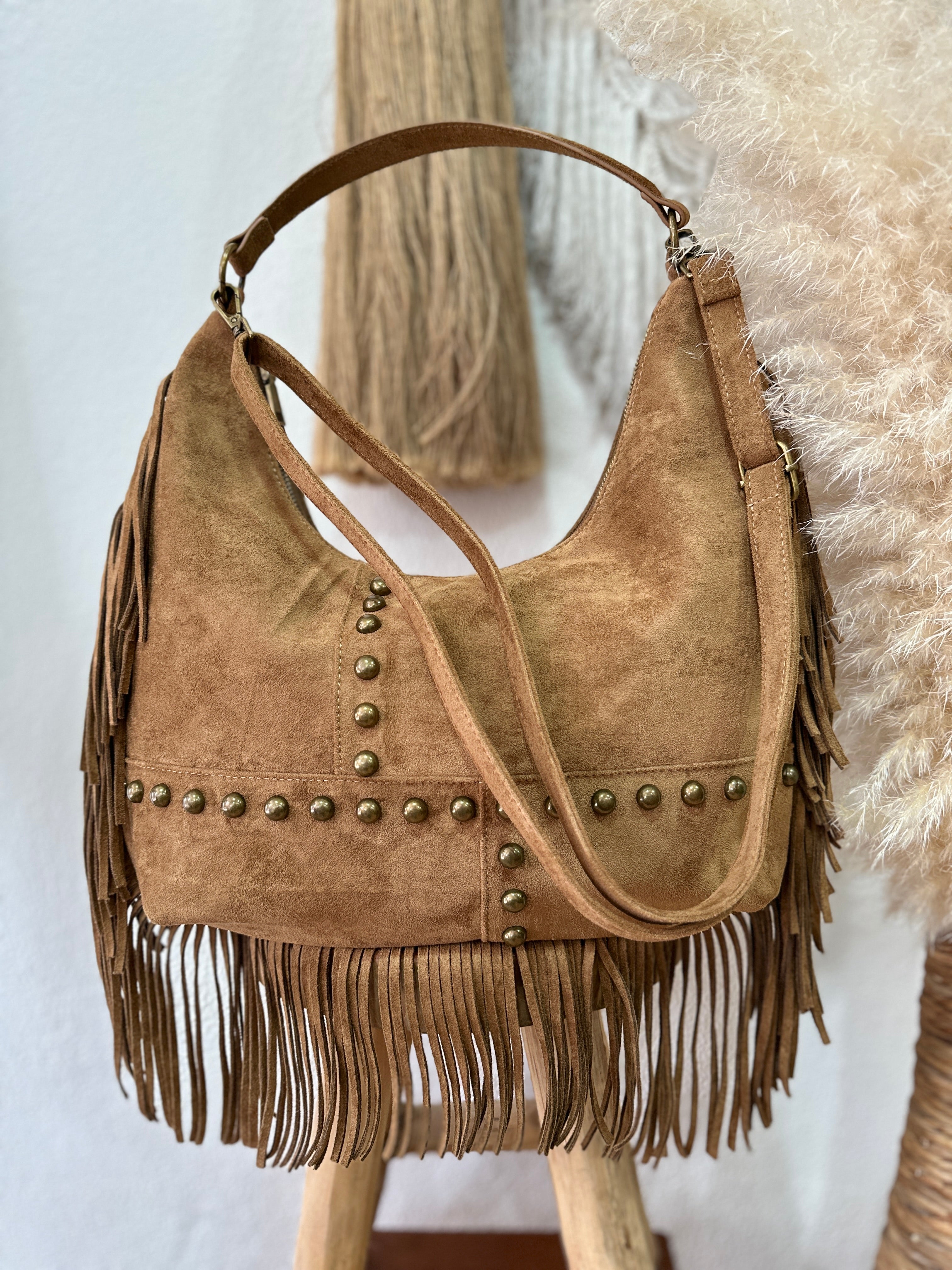 Mala em camurça sintética c/franjas OPHELIA