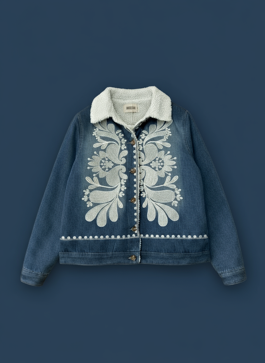 Blusão denim bordado c/ forro polar ÉLISE