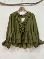 Load image in the gallery viewer,Blusa c/ atilhos e folhos FLORA
