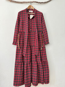 Vestido comprido em tartan c/laçada JOY