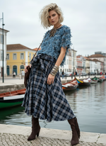 Carregar imagem no visualizador da galeria, Saia de fazenda c/cinto em mangas de camisa CÓRDOBA
