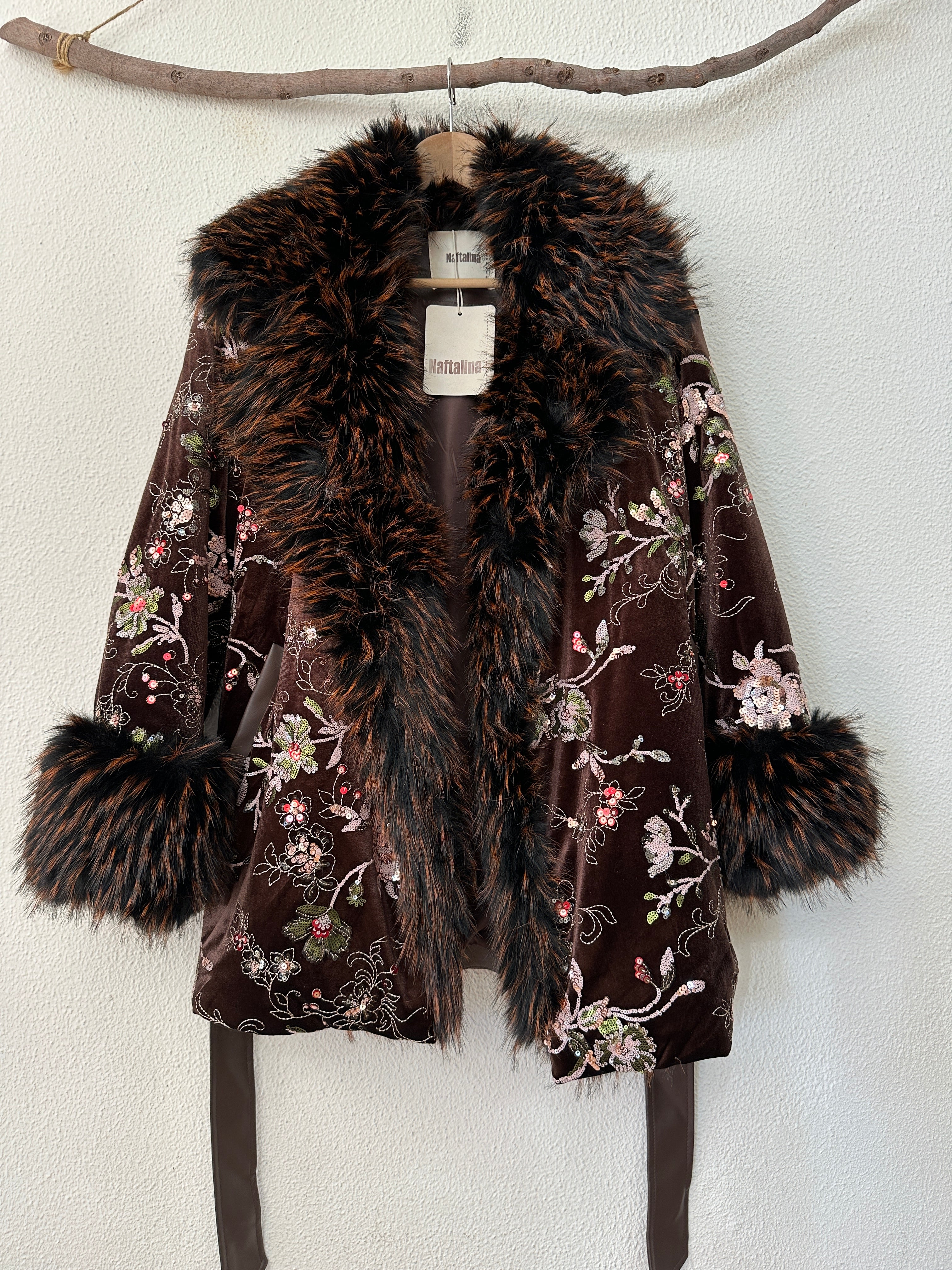 Casaco em veludo bordado c/pêlo PENÉLOPE