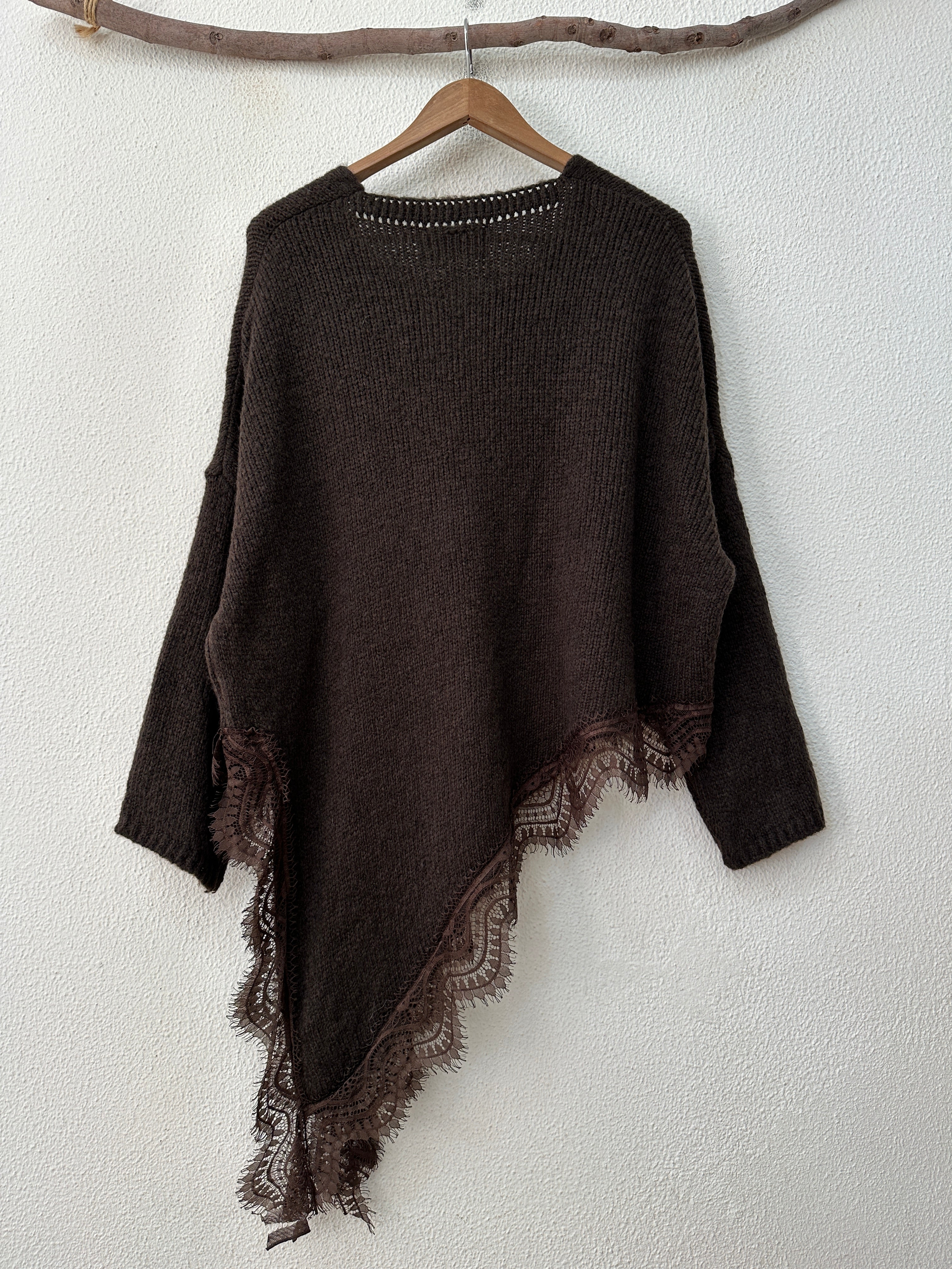 Camisola de malha assimétrica c/renda CATHERINE