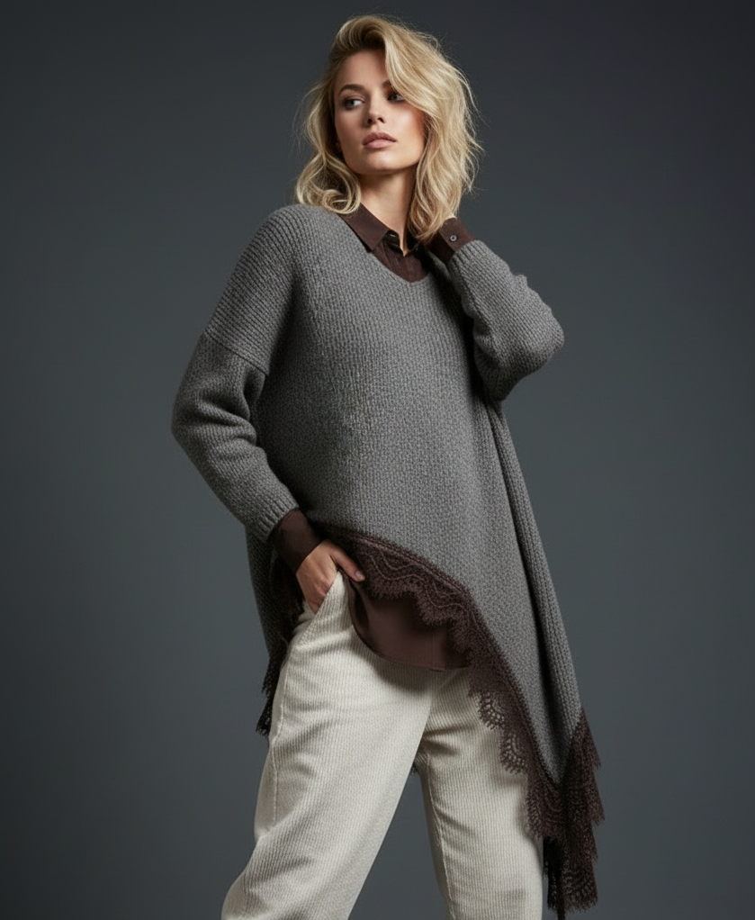 Camisola de malha assimétrica c/renda CATHERINE