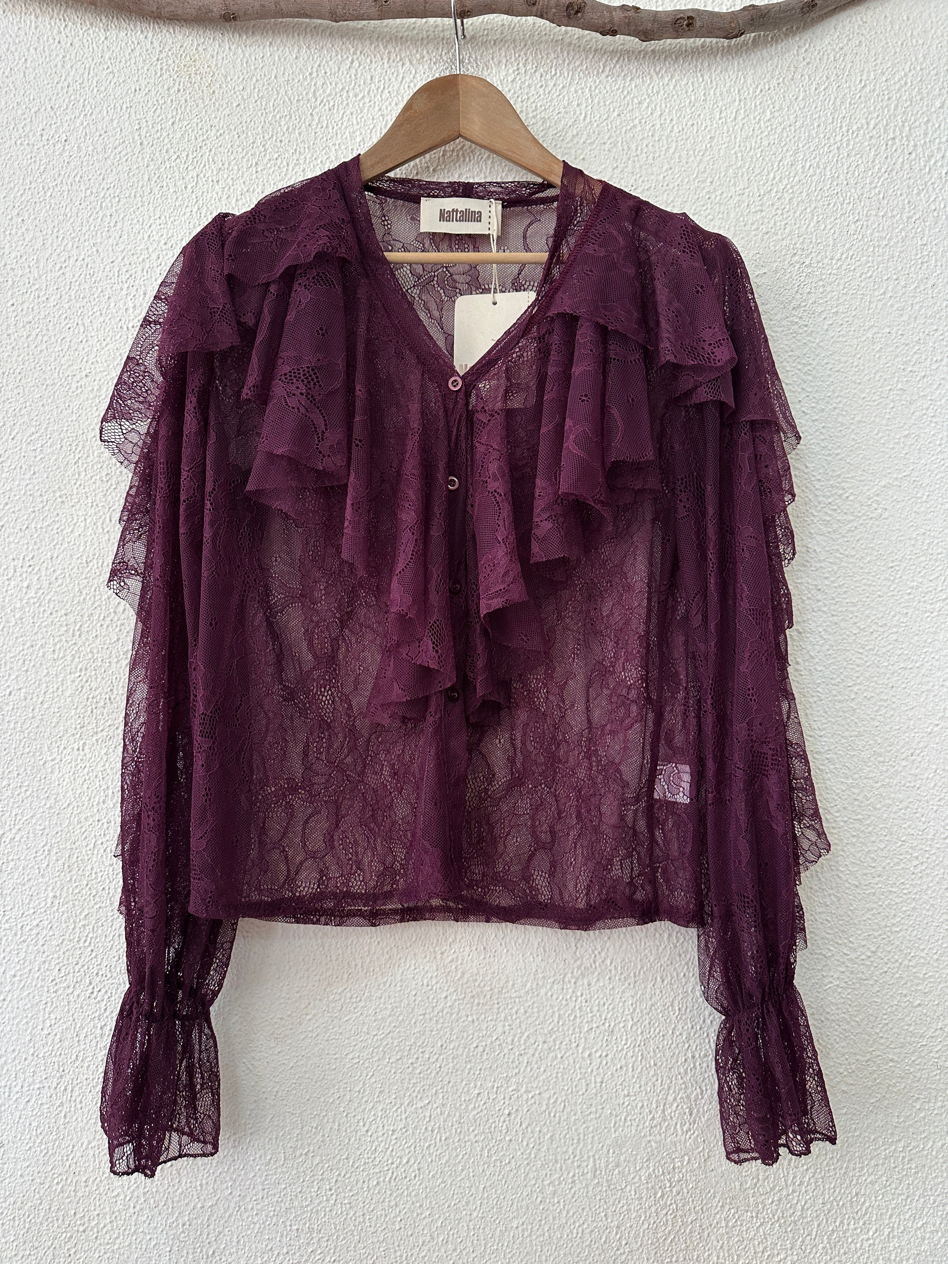 Camisa em renda c/ folhos MARGARETTE