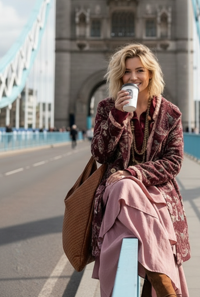 Sobretudo em tecido efeito brocado c/ forro JAPAN