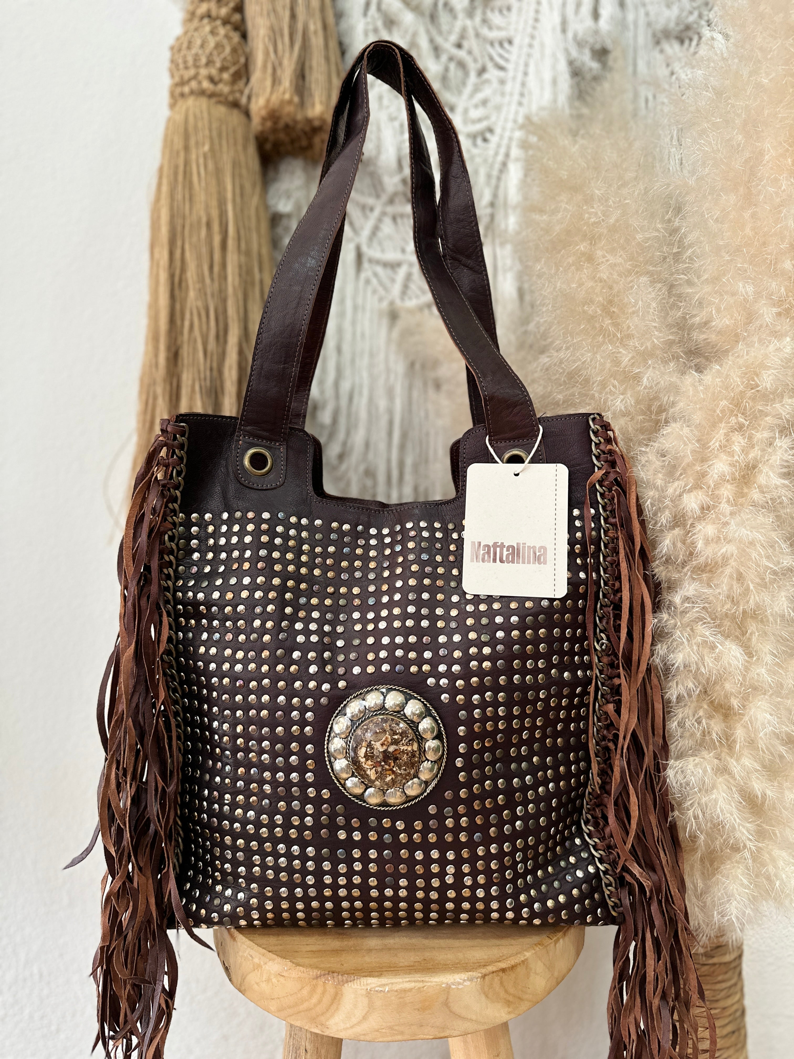 Mala em pele c/franjas EL DORADO