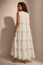 Chargez l'image dans la visionneuse de la galerie,Vestido em linho c/ pequenos folhos SOPHIA

