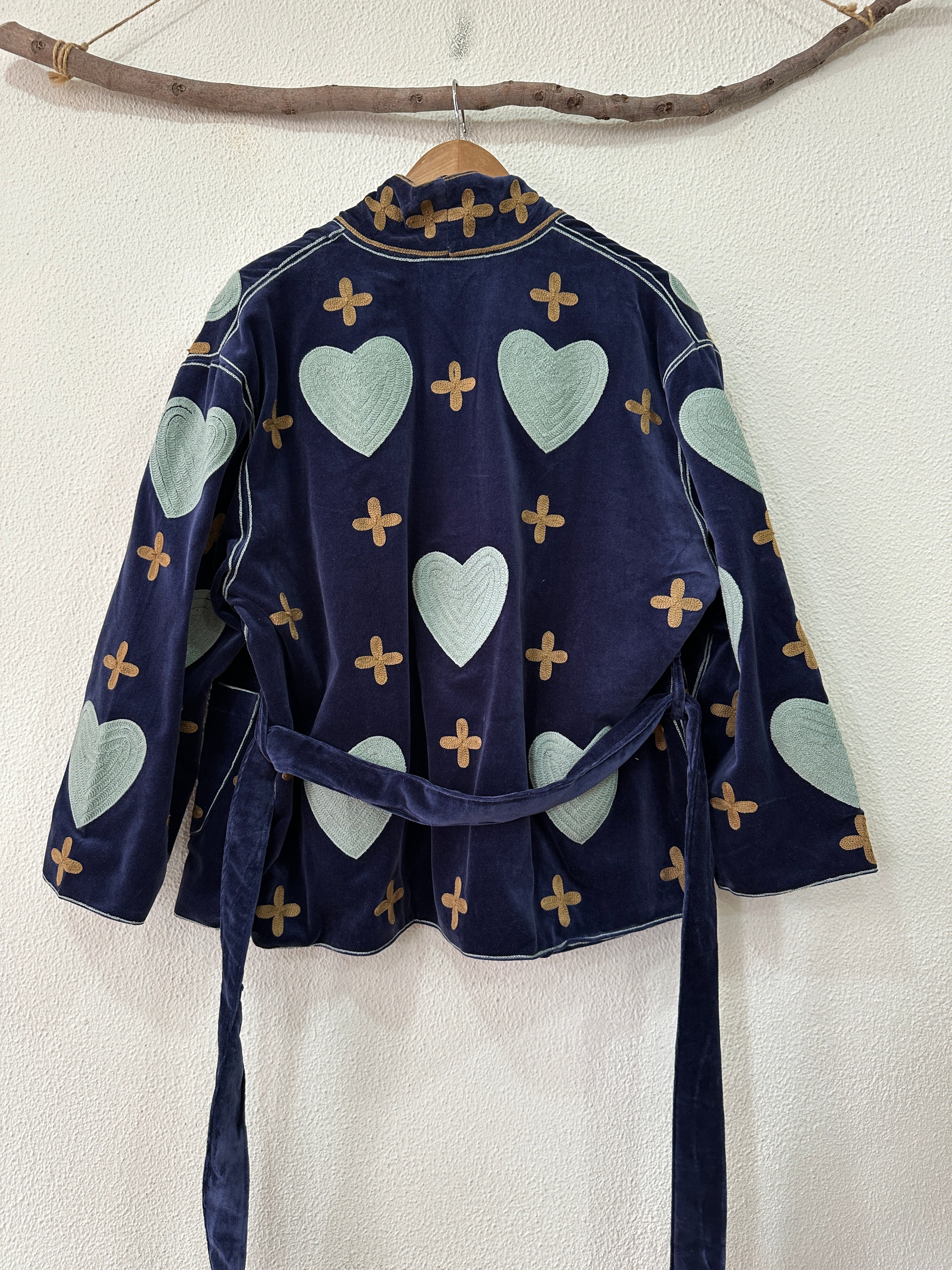 Kimono em veludo bordado NAVY ALICE