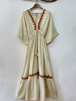 Carregar imagem no visualizador da galeria, Vestido em algodão rústico c/ bolsos e mangas kimono  DESERT
