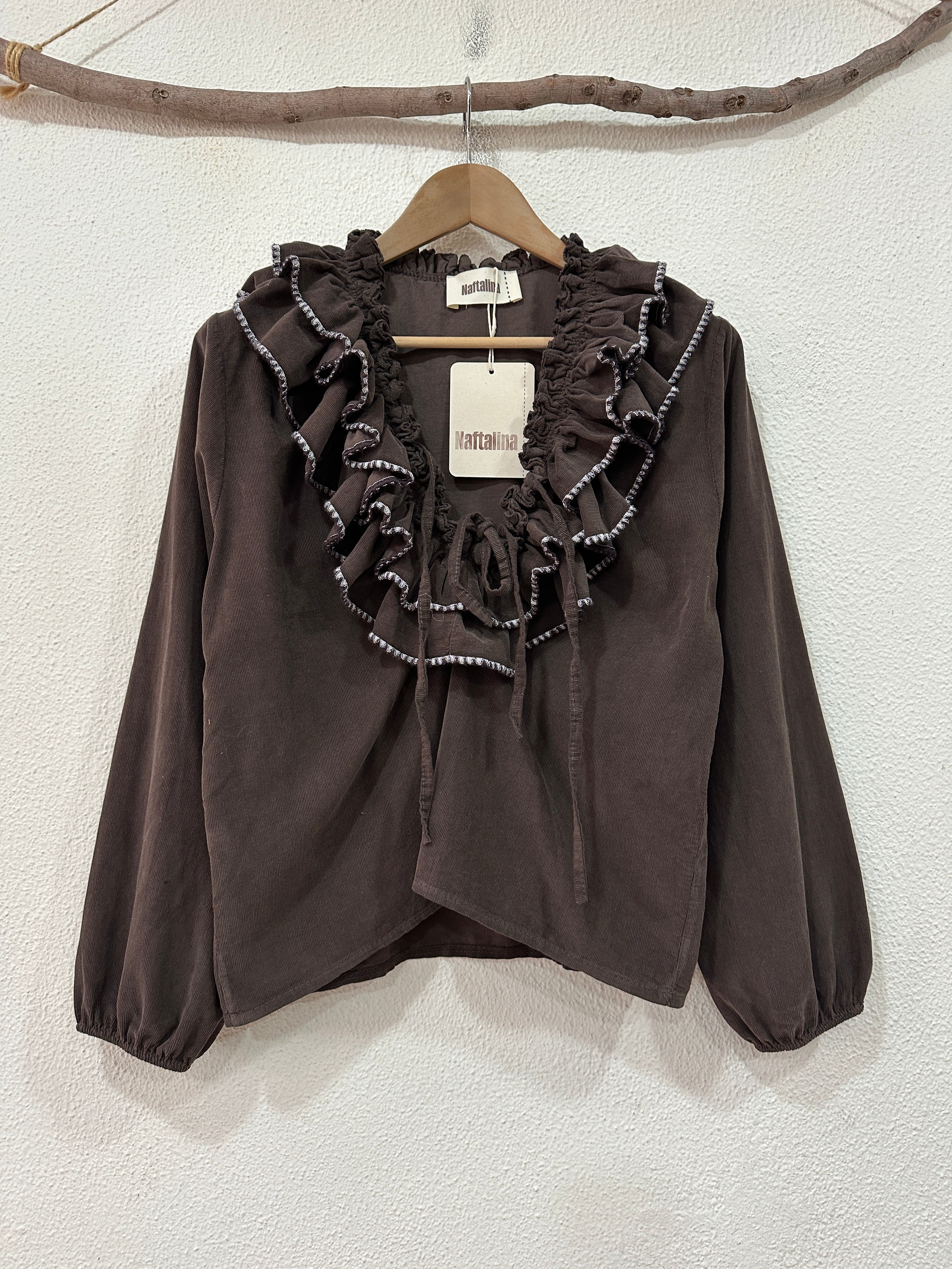 Blusa em microbombazina c/folhos MADELEINE