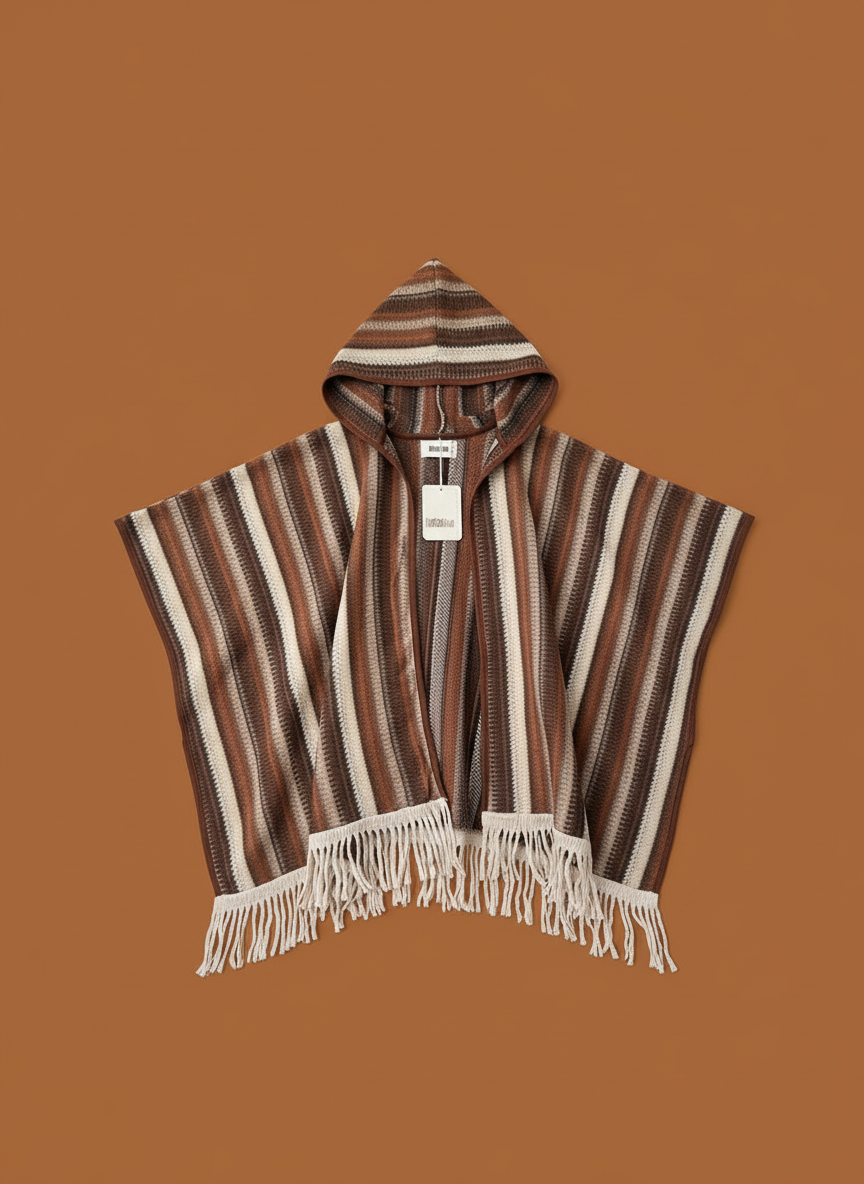 Poncho/capa c/ carapuço e franjas CORA