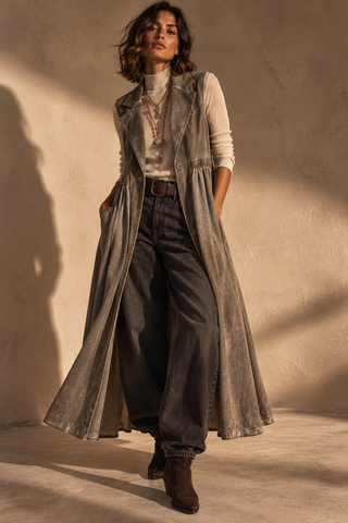 Colete bi-matéria stone washed VALKYRIE