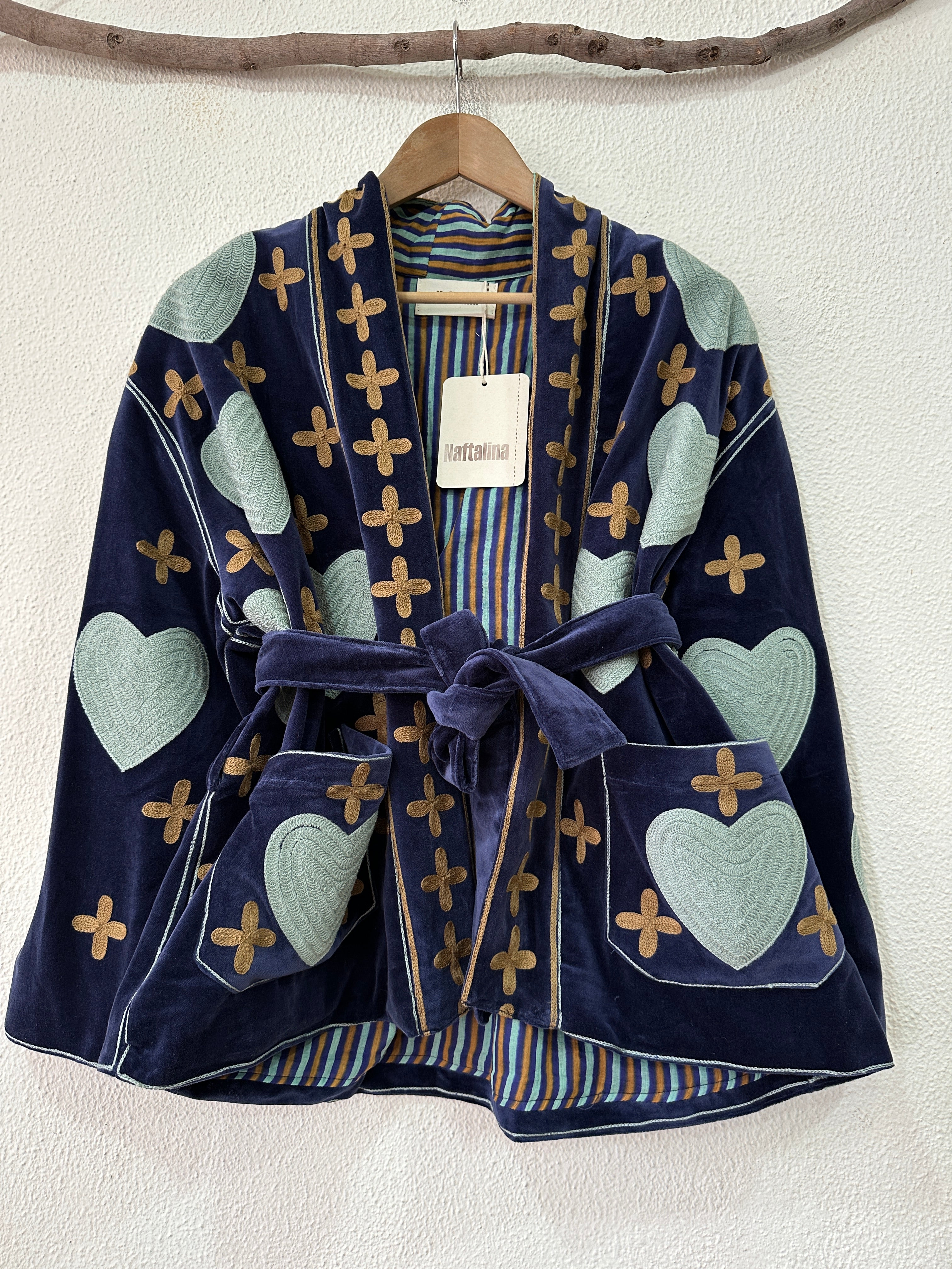 Kimono em veludo bordado NAVY ALICE