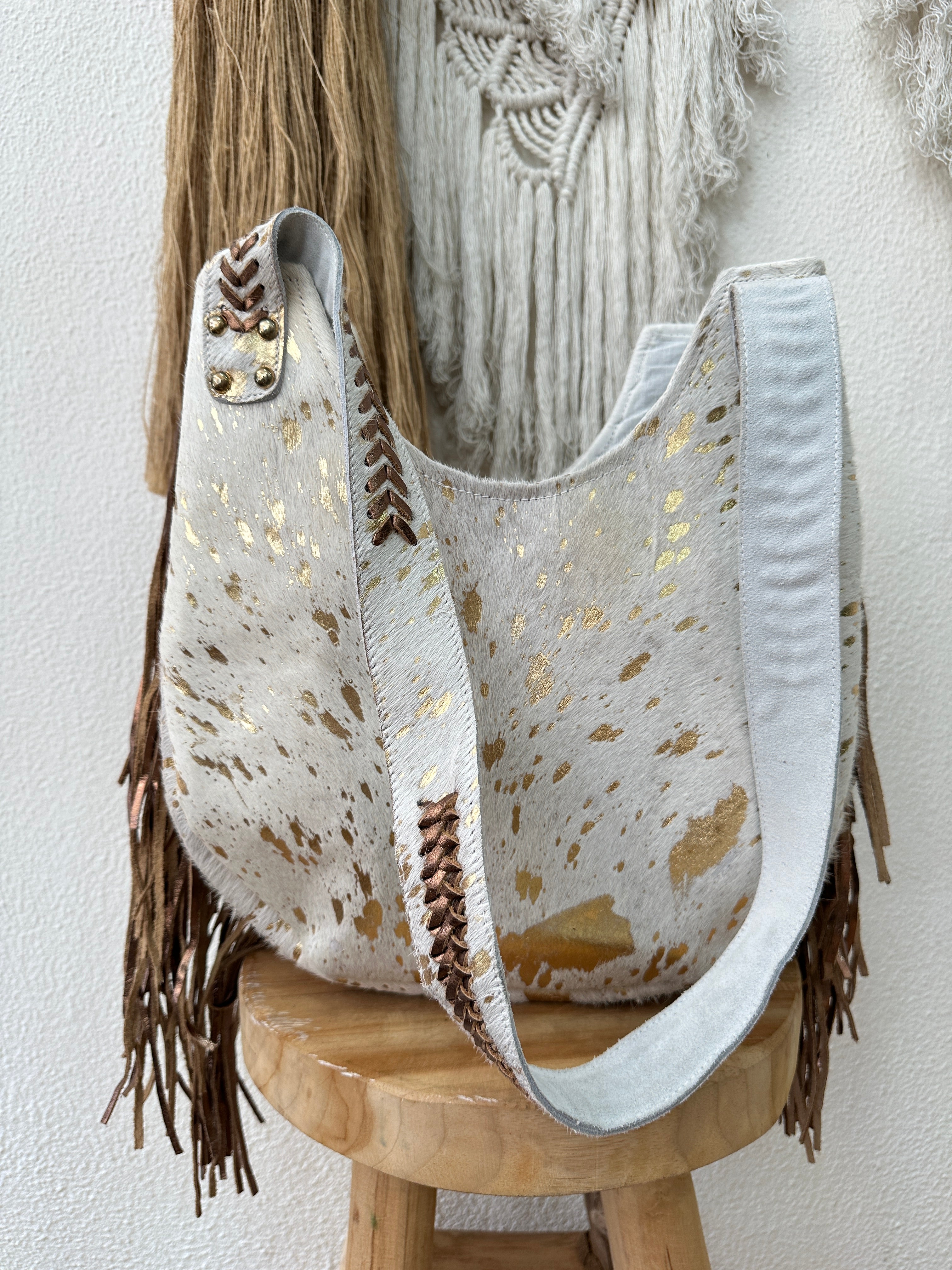 Mala em pele c/franjas CALLIOPE