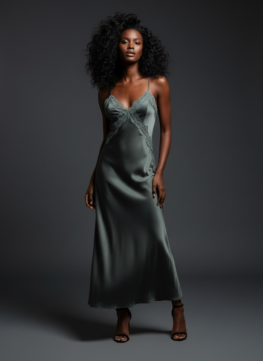 Vestido acetinado c/ renda TENDER