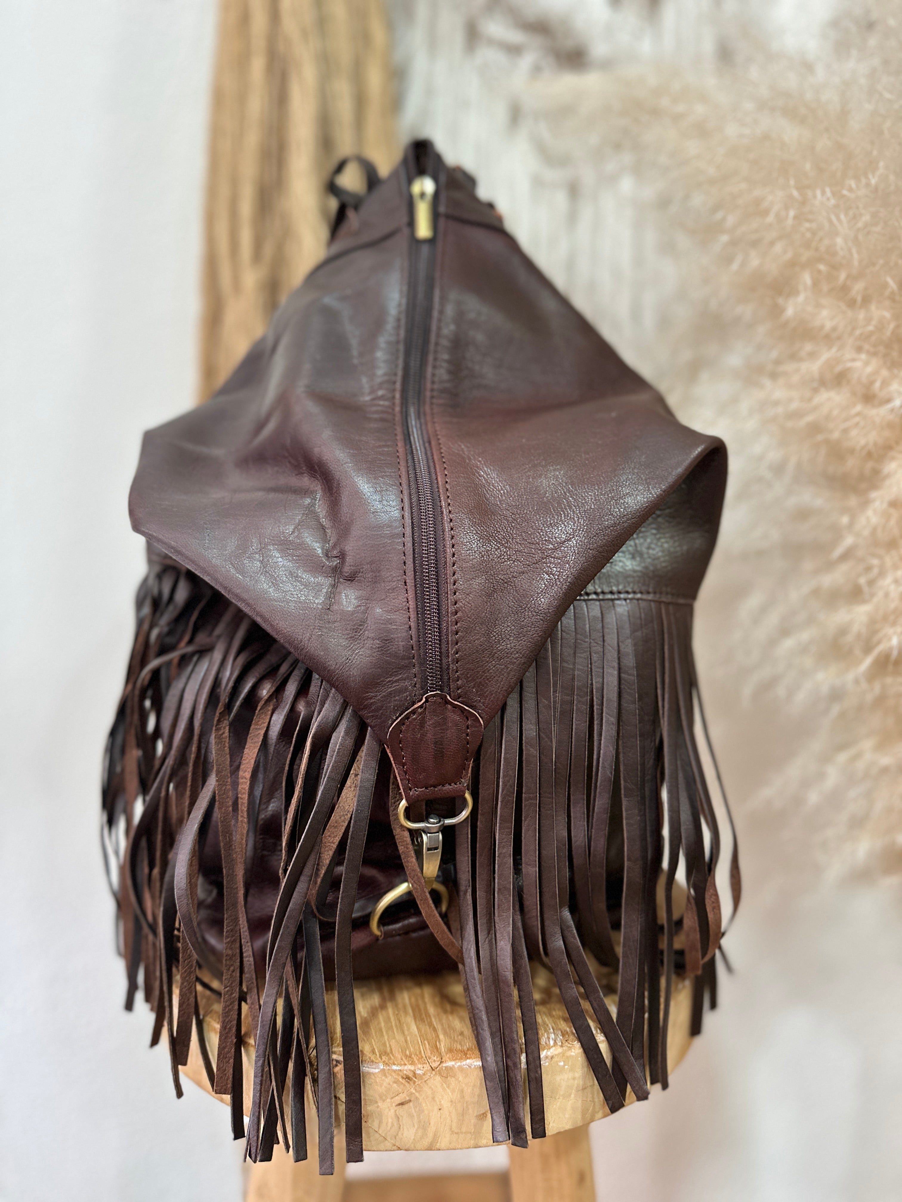 Mochila em pele c/franjas AZILAL