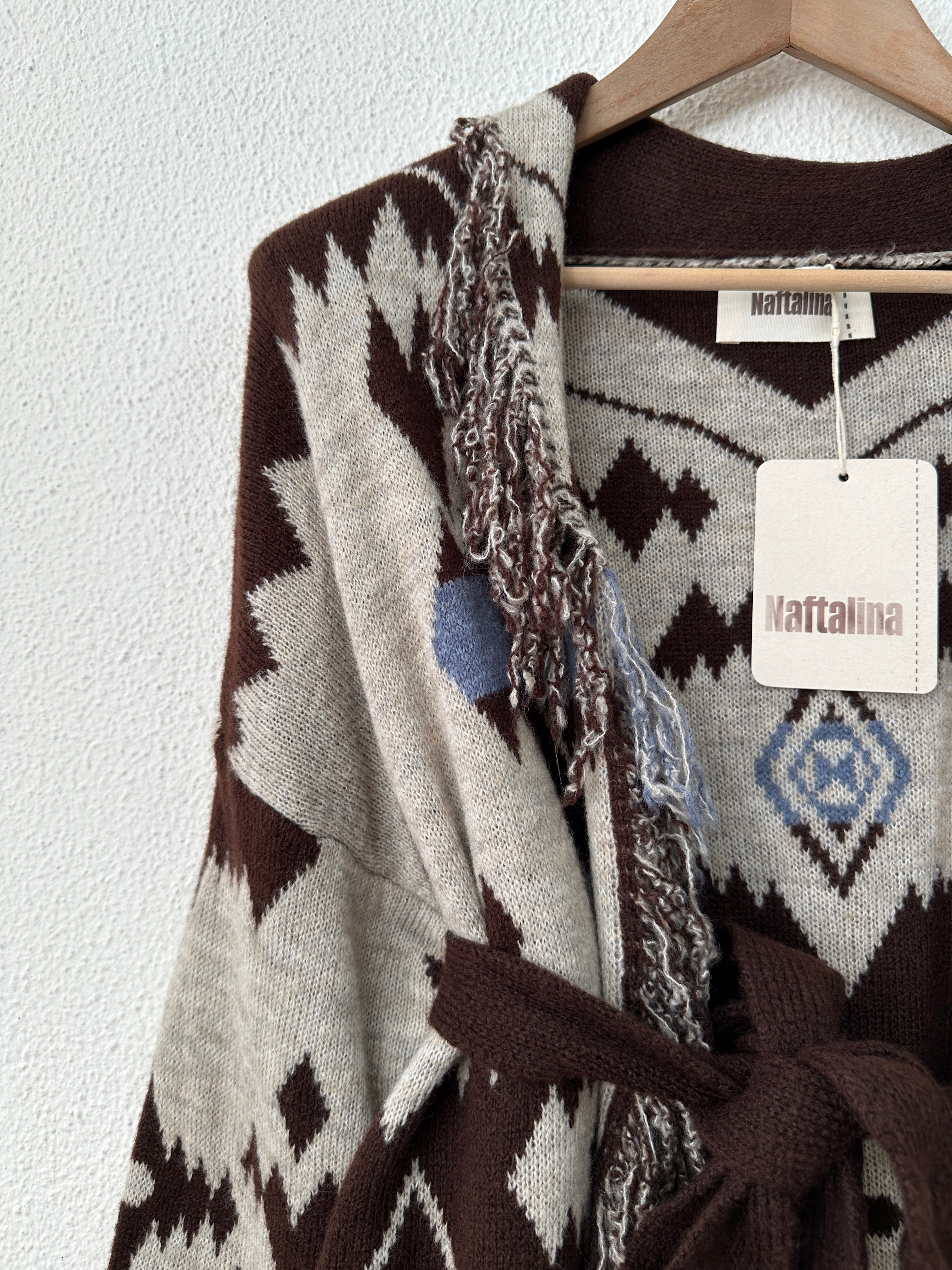 Casaco de malha em jacquard c/cinto BOYLE